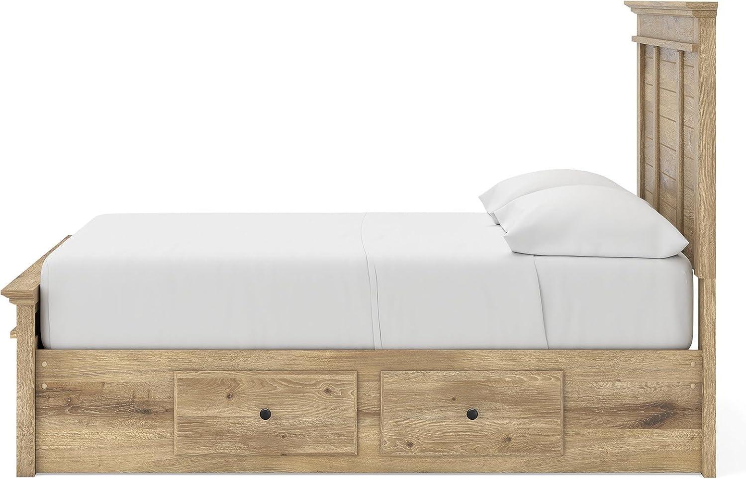 imageSignature Design by Ashley Fenderport Full Bedframe with Headboard Panel Platform Bed with 6 Storage Drawers Casual Cottage Bedroom Furniture for Everyday Use Natural Brown