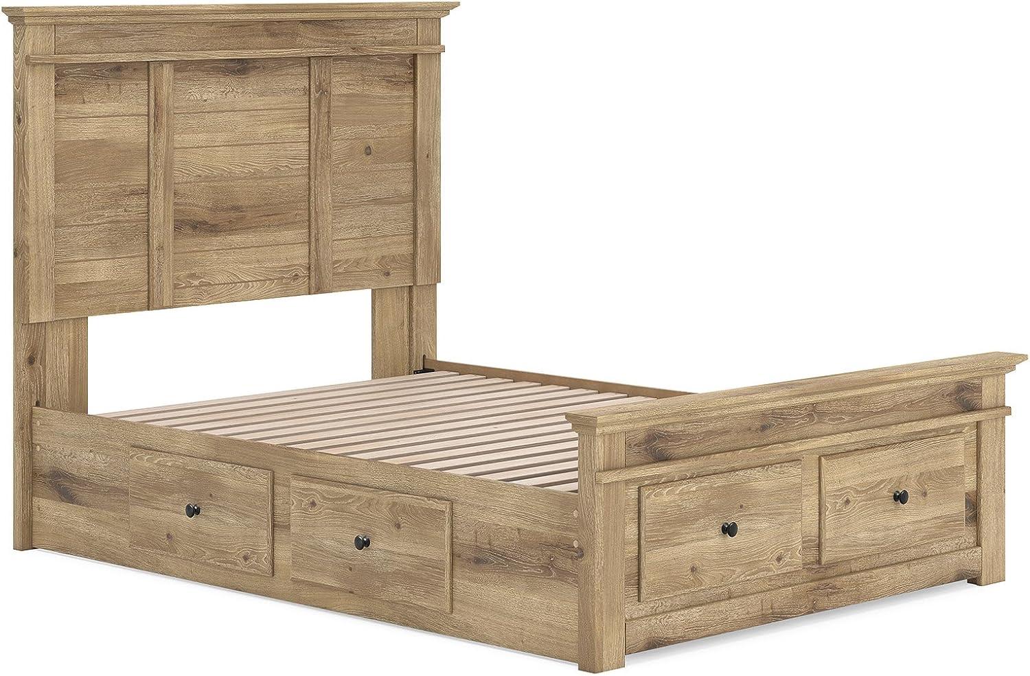 imageSignature Design by Ashley Fenderport Full Bedframe with Headboard Panel Platform Bed with 6 Storage Drawers Casual Cottage Bedroom Furniture for Everyday Use Natural Brown