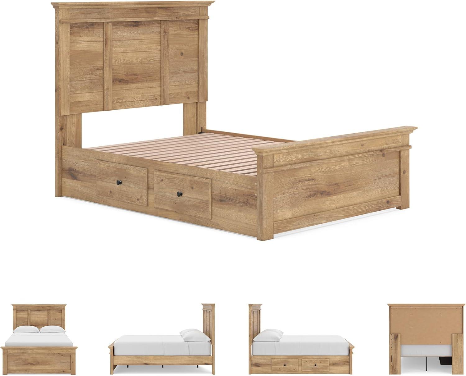 imageSignature Design by Ashley Fenderport Full Bedframe with Headboard and 2 Storage Drawers Panel Platform Bed CottageInspired Bedroom Furniture Natural Brown