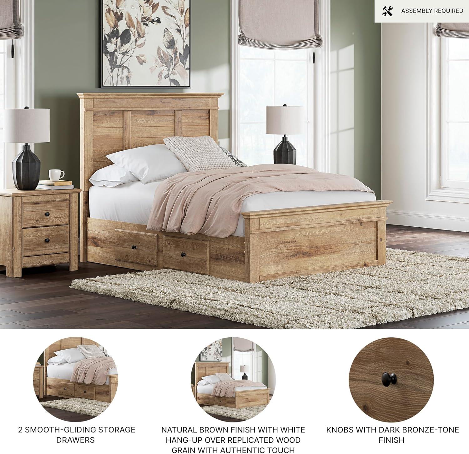 imageSignature Design by Ashley Fenderport Full Bedframe with Headboard and 2 Storage Drawers Panel Platform Bed CottageInspired Bedroom Furniture Natural Brown