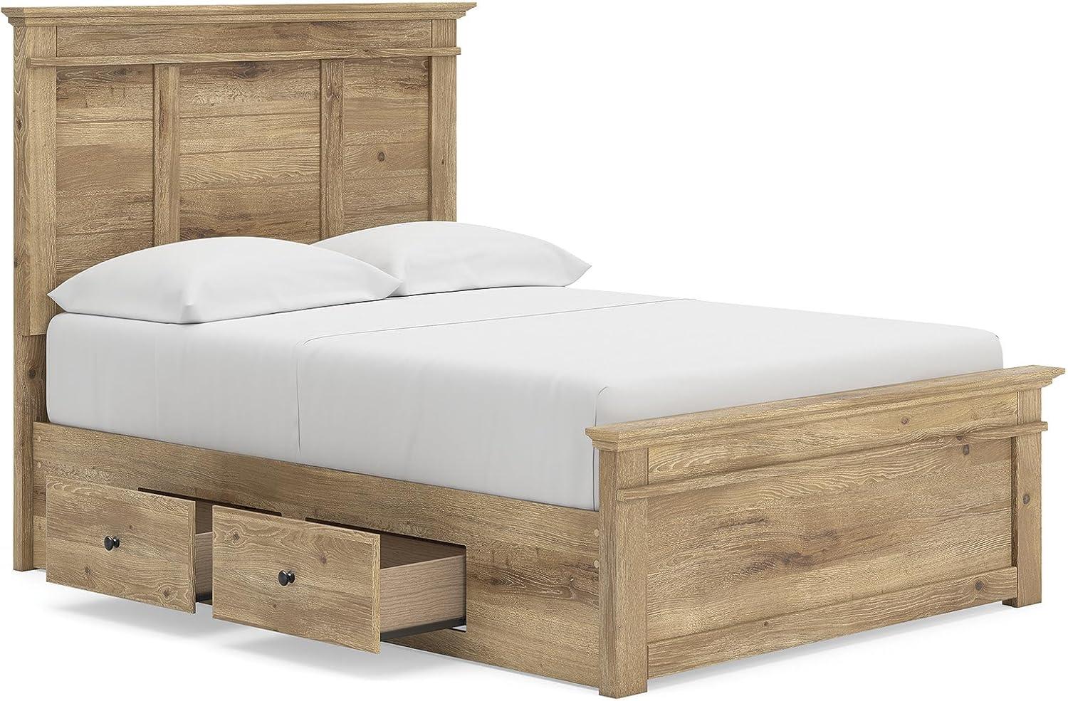 imageSignature Design by Ashley Fenderport Full Bedframe with Headboard and 2 Storage Drawers Panel Platform Bed CottageInspired Bedroom Furniture Natural Brown