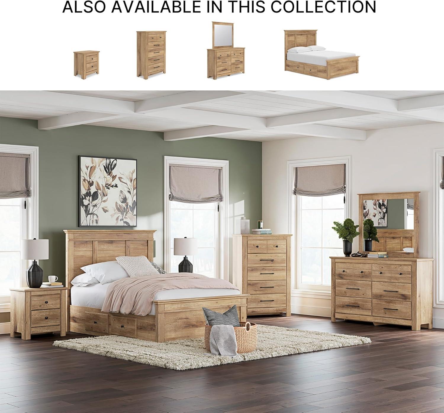 imageSignature Design by Ashley Fenderport Full Bedframe with Headboard and 2 Storage Drawers Panel Platform Bed CottageInspired Bedroom Furniture Natural Brown
