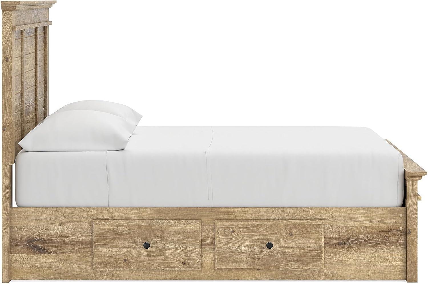 imageSignature Design by Ashley Fenderport Full Bedframe with Headboard and 4 Drawers Panel Platform Bed with Footboard Storage Casual Cottage Bedroom Furniture Natural Brown