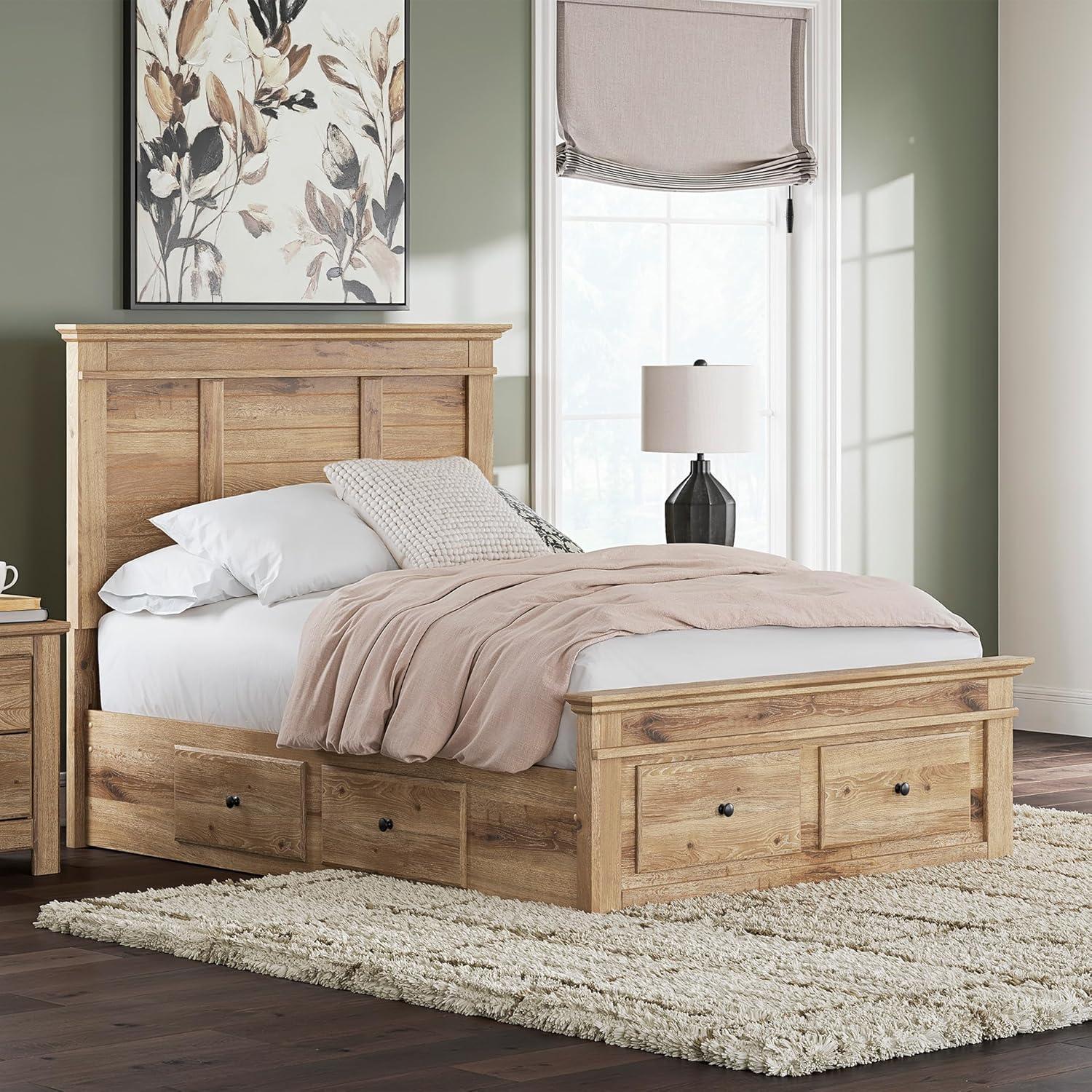 imageSignature Design by Ashley Fenderport Full Bedframe with Headboard and 4 Drawers Panel Platform Bed with Footboard Storage Casual Cottage Bedroom Furniture Natural Brown