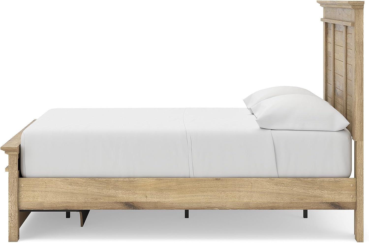 imageSignature Design by Ashley Fenderport Full Bedframe with Headboard and 4 Drawers Panel Platform Bed with Footboard Storage Casual Cottage Bedroom Furniture Natural Brown