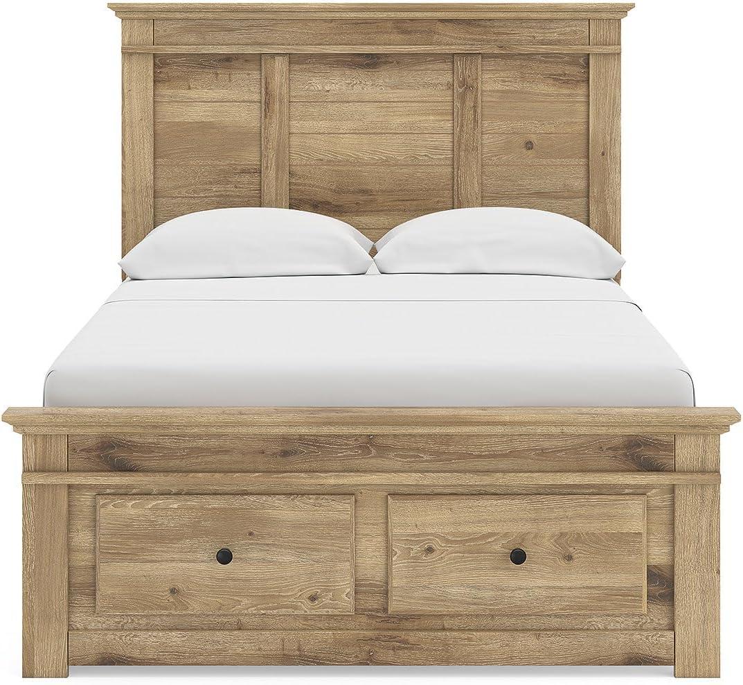 imageSignature Design by Ashley Fenderport Full Bedframe with Headboard and 4 Drawers Panel Platform Bed with Footboard Storage Casual Cottage Bedroom Furniture Natural Brown