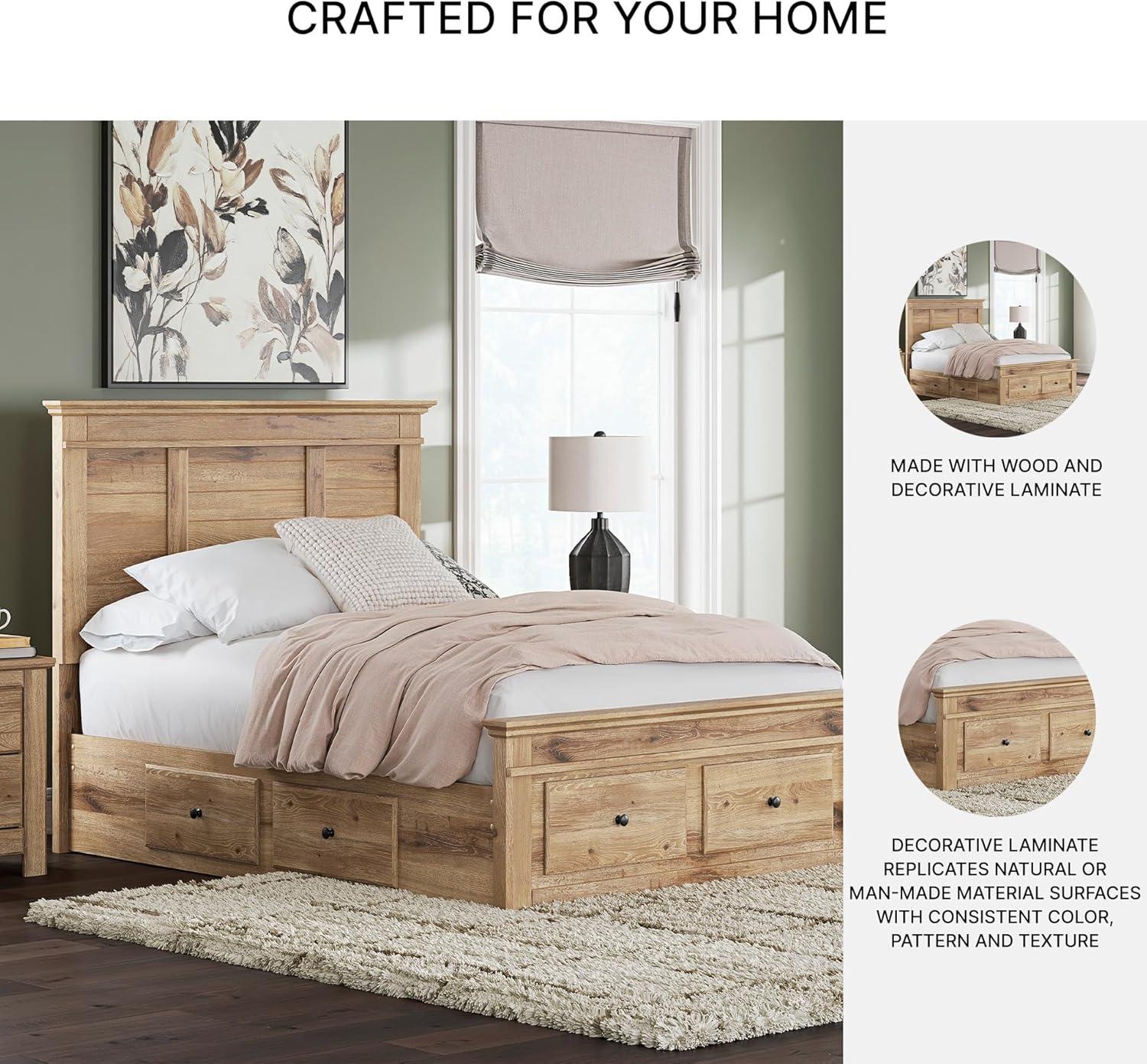 imageSignature Design by Ashley Fenderport Full Bedframe with Headboard and 4 Drawers Panel Platform Bed with Footboard Storage Casual Cottage Bedroom Furniture Natural Brown