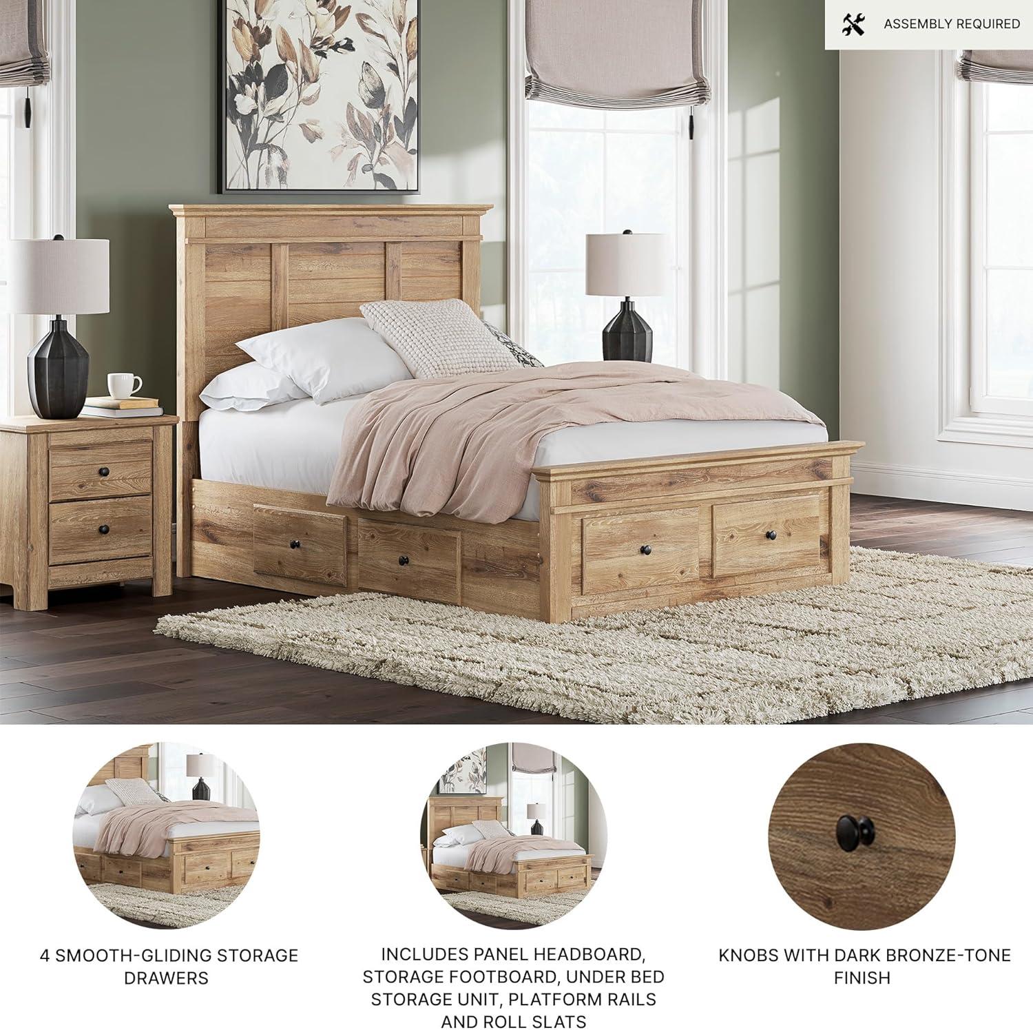 imageSignature Design by Ashley Fenderport Full Bedframe with Headboard and 4 Drawers Panel Platform Bed with Footboard Storage Casual Cottage Bedroom Furniture Natural Brown