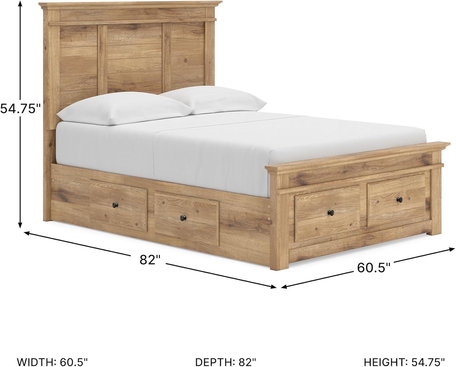 imageSignature Design by Ashley Fenderport Full Bedframe with Headboard and 4 Drawers Panel Platform Bed with Footboard Storage Casual Cottage Bedroom Furniture Natural Brown