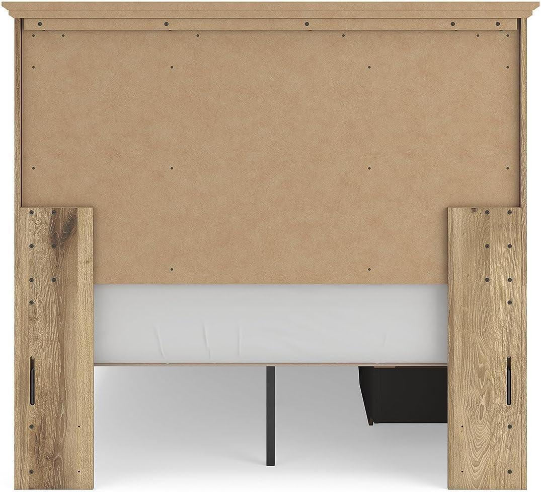 imageSignature Design by Ashley Fenderport Full Bedframe with Headboard and 4 Drawers Panel Platform Bed with Footboard Storage Casual Cottage Bedroom Furniture Natural Brown