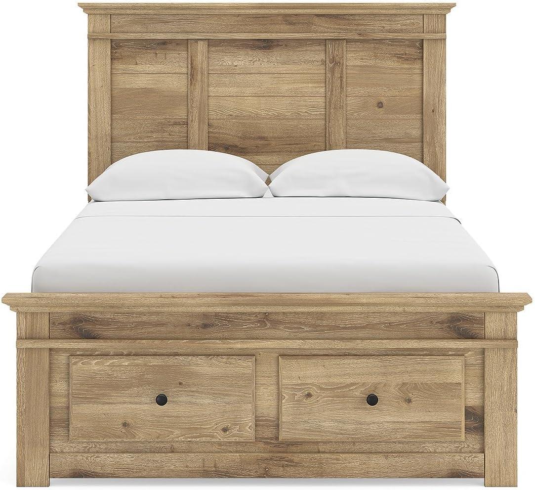 imageSignature Design by Ashley Fenderport Full Bedframe with Storage Drawers Platform Bed with Headboard Cottage Casual Style Bedroom Furniture Natural Brown