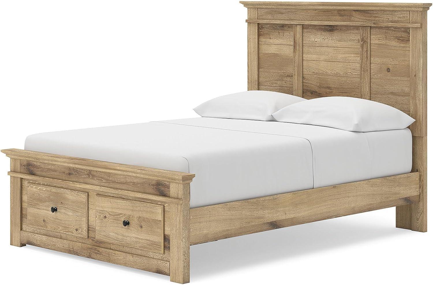 imageSignature Design by Ashley Fenderport Full Bedframe with Storage Drawers Platform Bed with Headboard Cottage Casual Style Bedroom Furniture Natural Brown