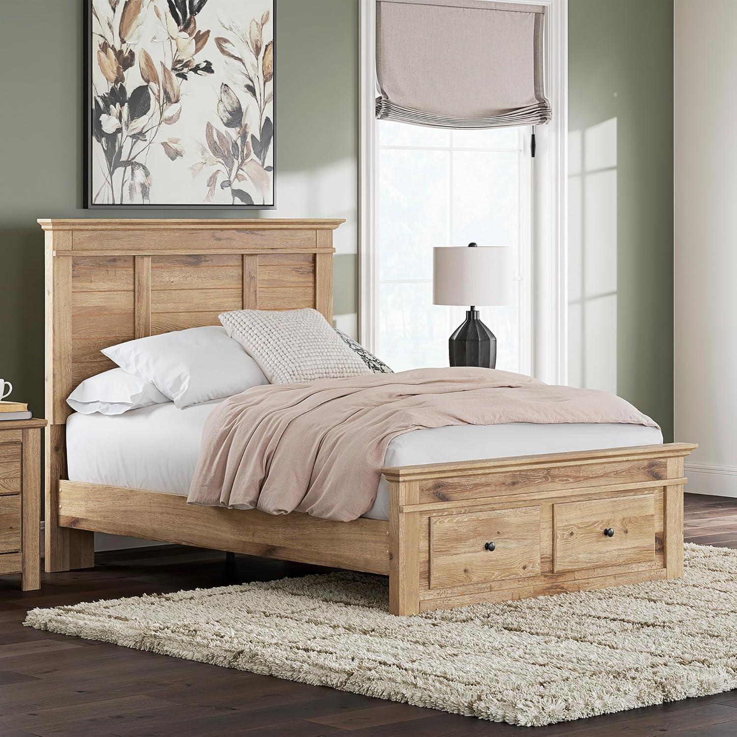 imageSignature Design by Ashley Fenderport Full Bedframe with Storage Drawers Platform Bed with Headboard Cottage Casual Style Bedroom Furniture Natural Brown