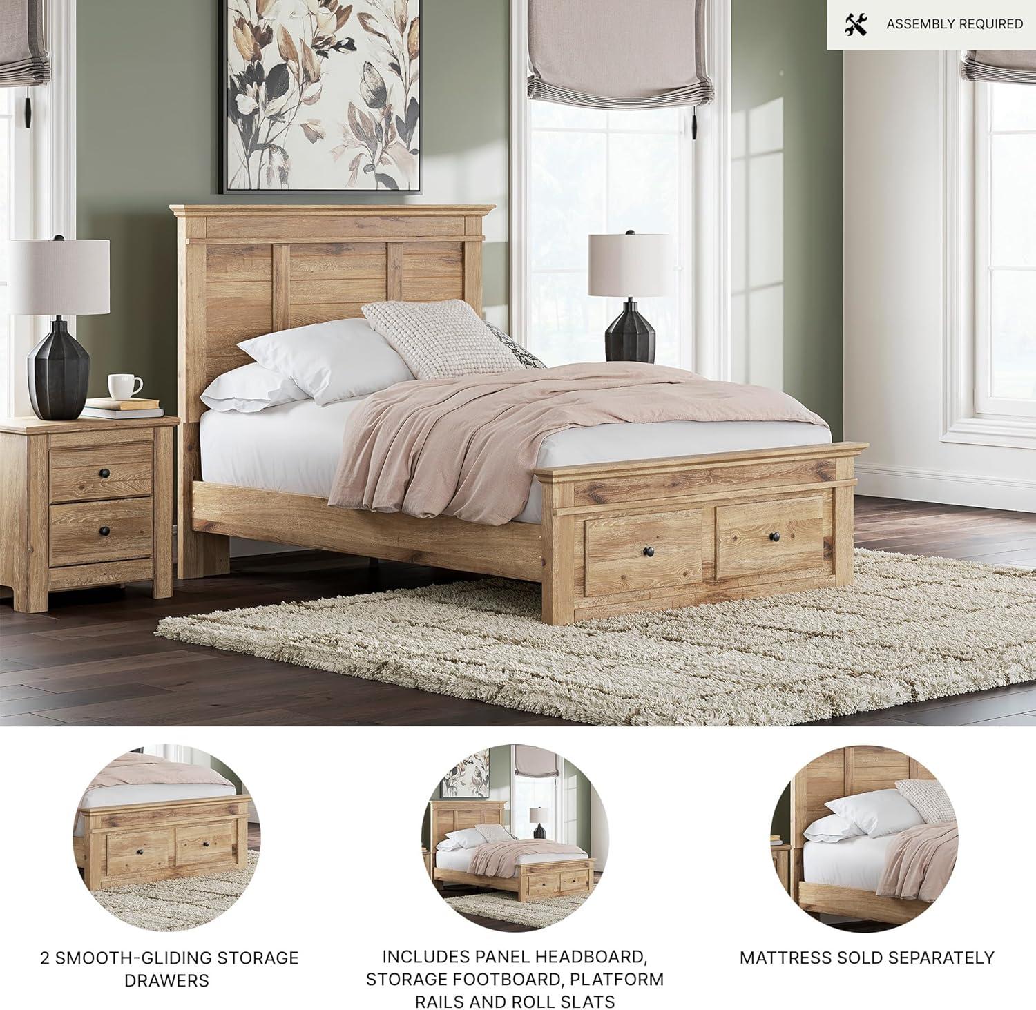 imageSignature Design by Ashley Fenderport Full Bedframe with Storage Drawers Platform Bed with Headboard Cottage Casual Style Bedroom Furniture Natural Brown