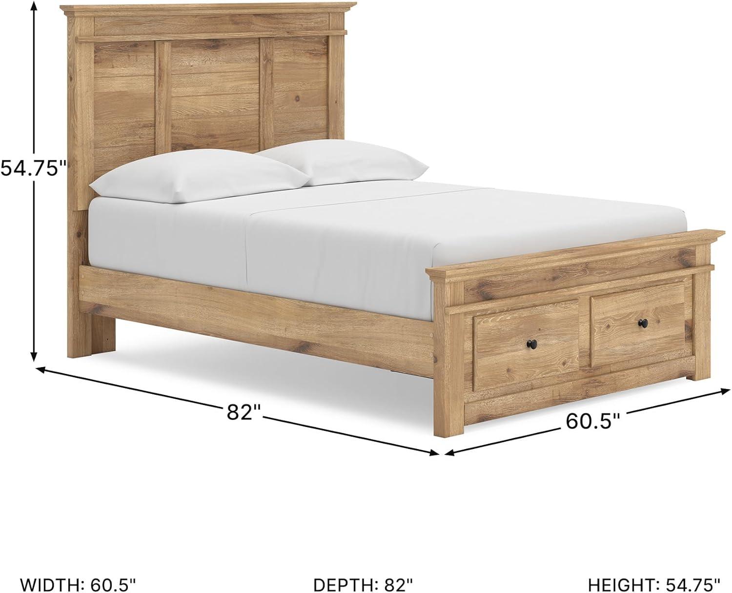 imageSignature Design by Ashley Fenderport Full Bedframe with Storage Drawers Platform Bed with Headboard Cottage Casual Style Bedroom Furniture Natural Brown