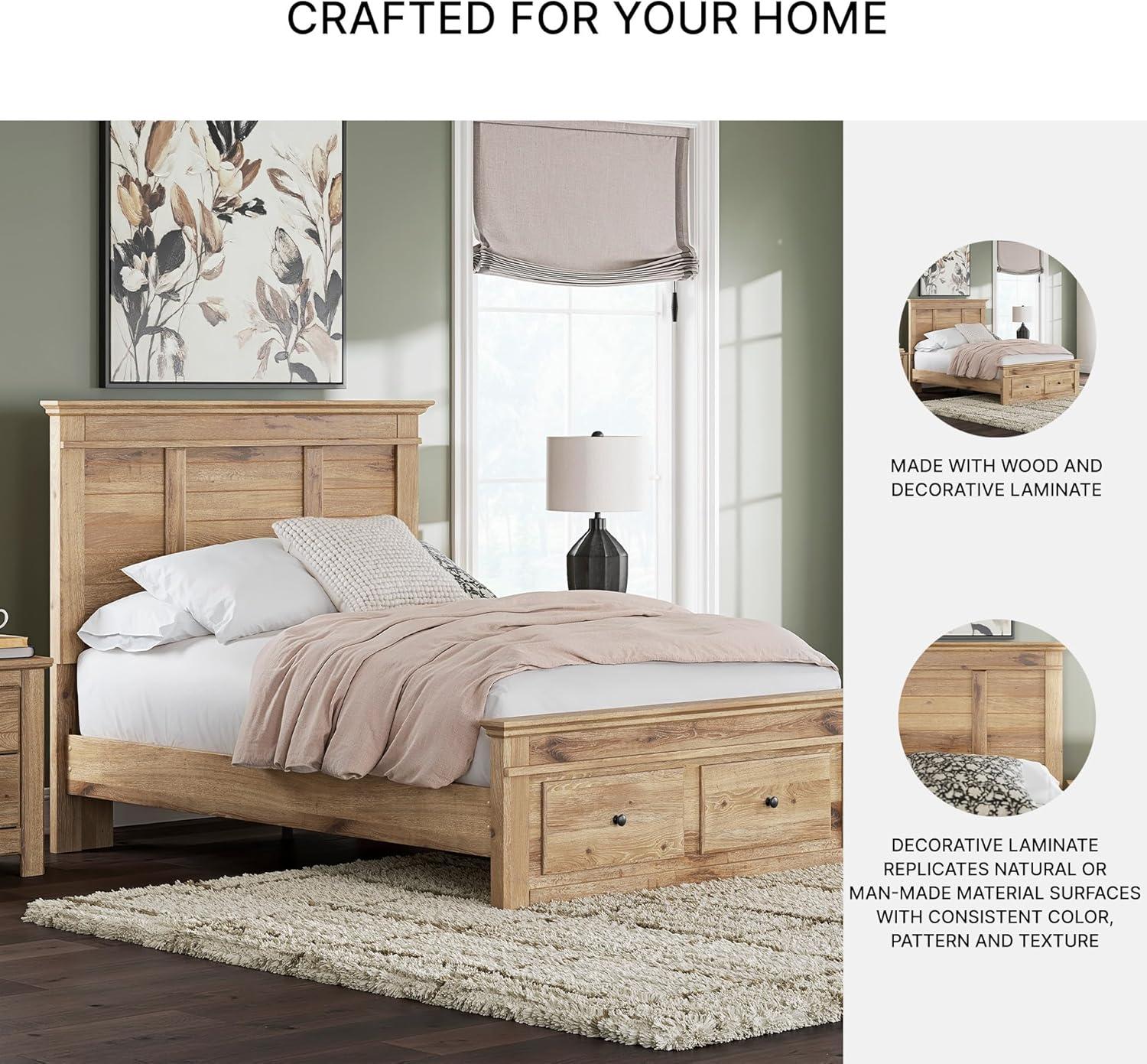 imageSignature Design by Ashley Fenderport Full Bedframe with Storage Drawers Platform Bed with Headboard Cottage Casual Style Bedroom Furniture Natural Brown