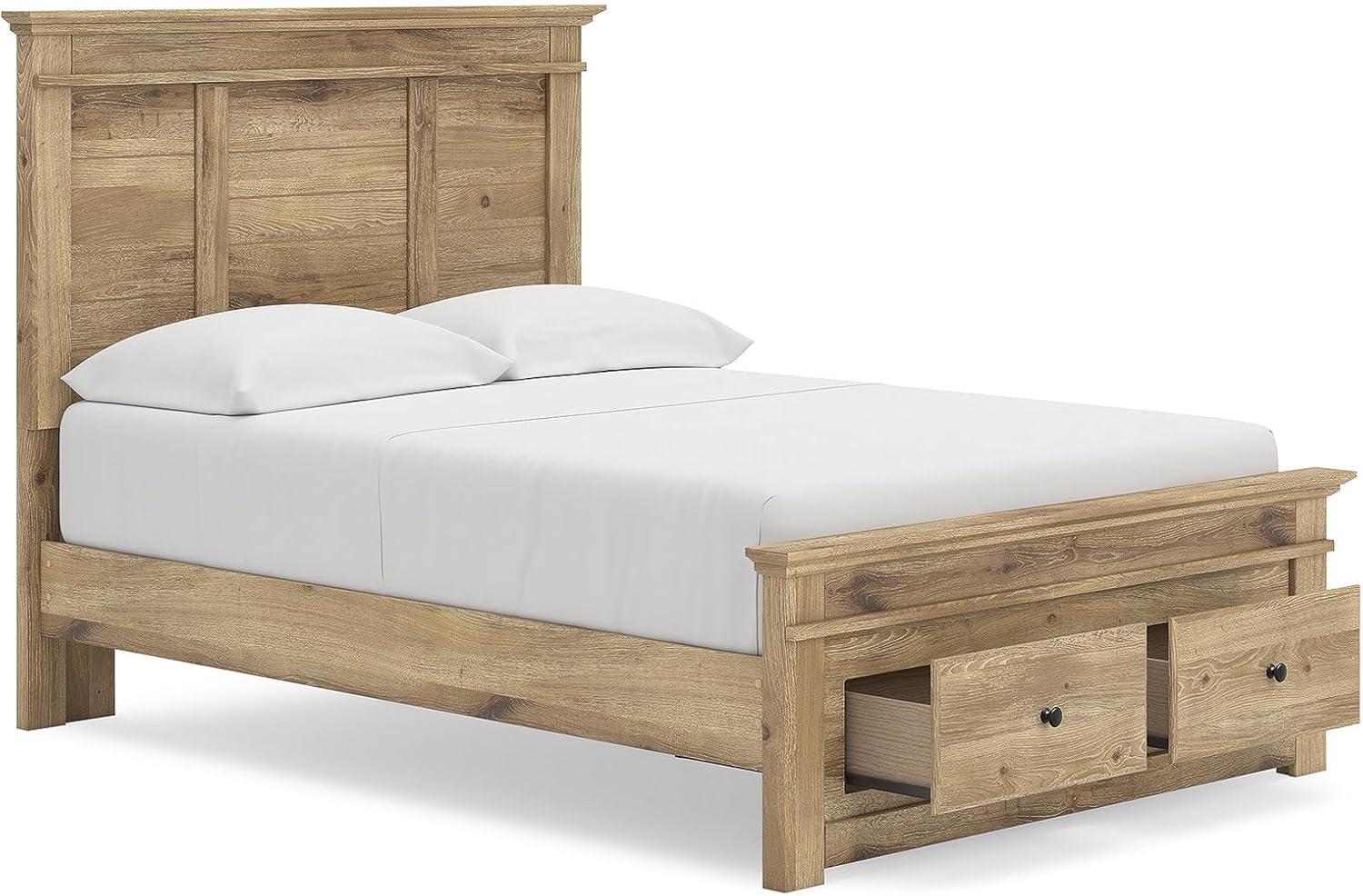 imageSignature Design by Ashley Fenderport Full Bedframe with Storage Drawers Platform Bed with Headboard Cottage Casual Style Bedroom Furniture Natural Brown