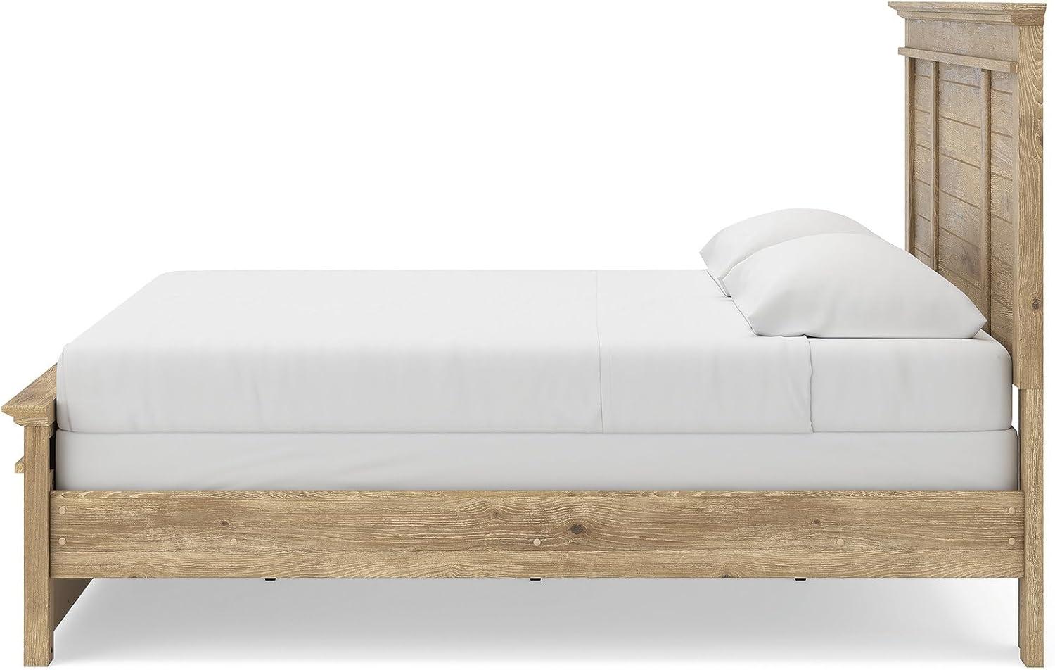 imageSignature Design by Ashley Fenderport King Panel Bedframe CottageInspired Bed Frame with Headboard Engineered Wood with Decorative Laminate Bedroom Furniture Natural Brown