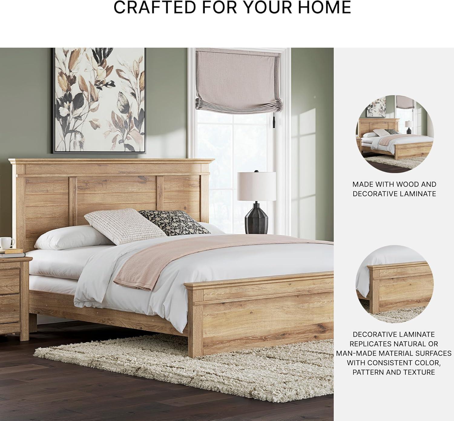 imageSignature Design by Ashley Fenderport King Panel Bedframe CottageInspired Bed Frame with Headboard Engineered Wood with Decorative Laminate Bedroom Furniture Natural Brown