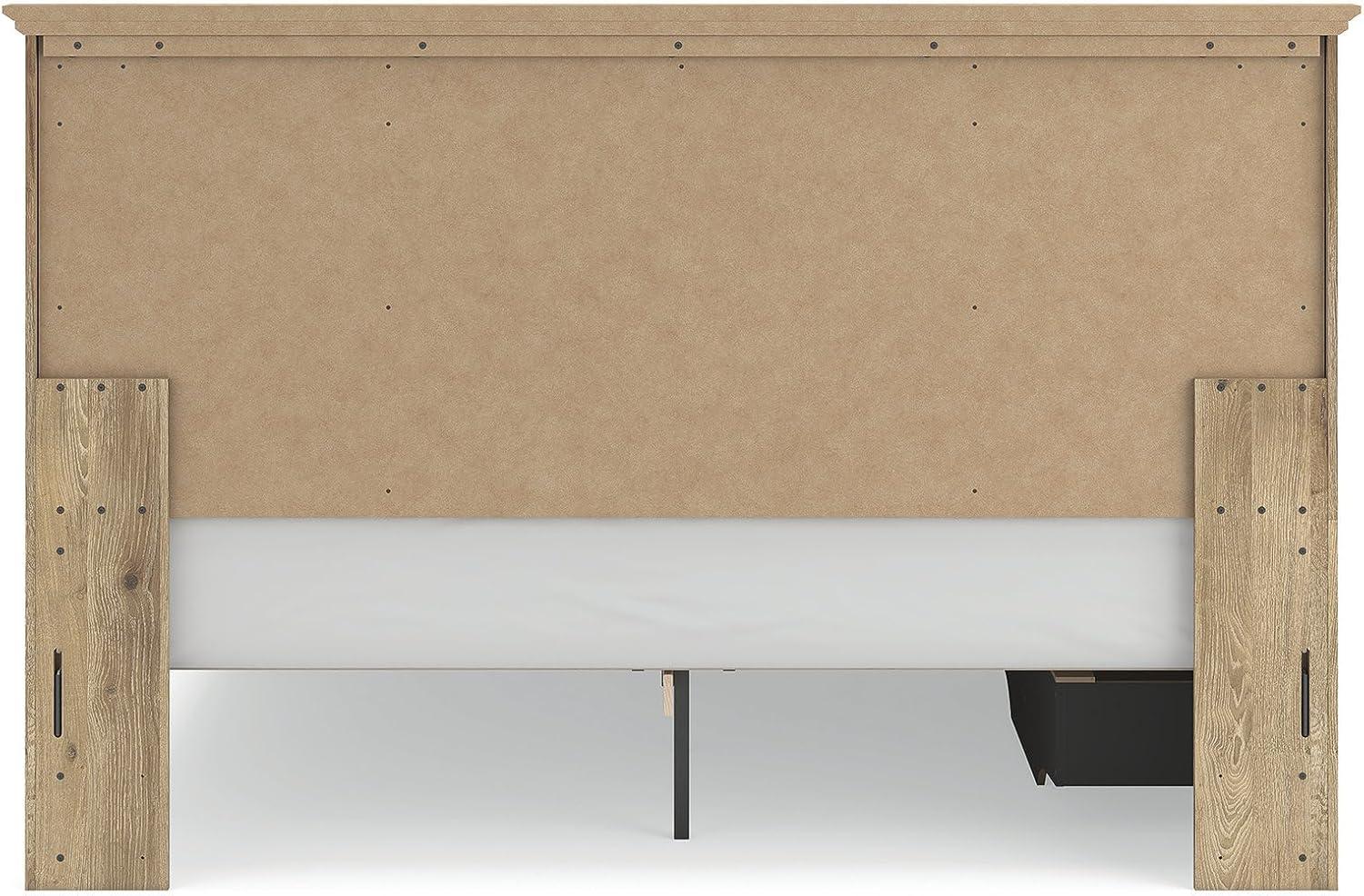 imageSignature Design by Ashley Fenderport King Platform Bed Frame with 2 Storage Drawers Panel Headboard and Footboard Cottage Bedroom Style Natural Brown