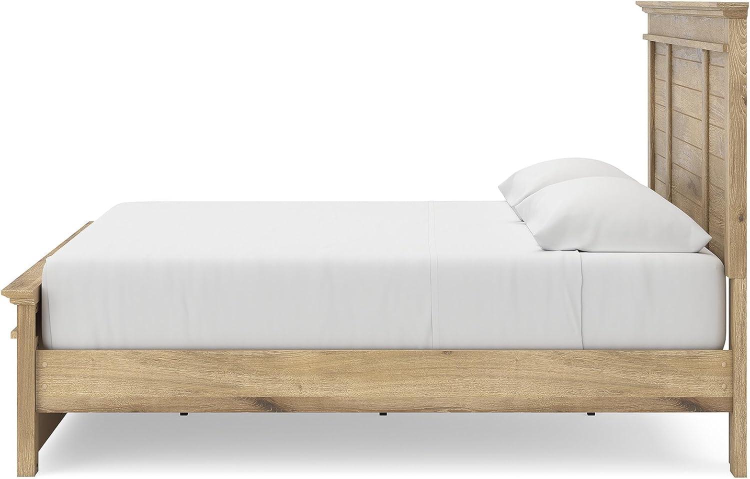 imageSignature Design by Ashley Fenderport King Platform Bed Frame with 2 Storage Drawers Panel Headboard and Footboard Cottage Bedroom Style Natural Brown