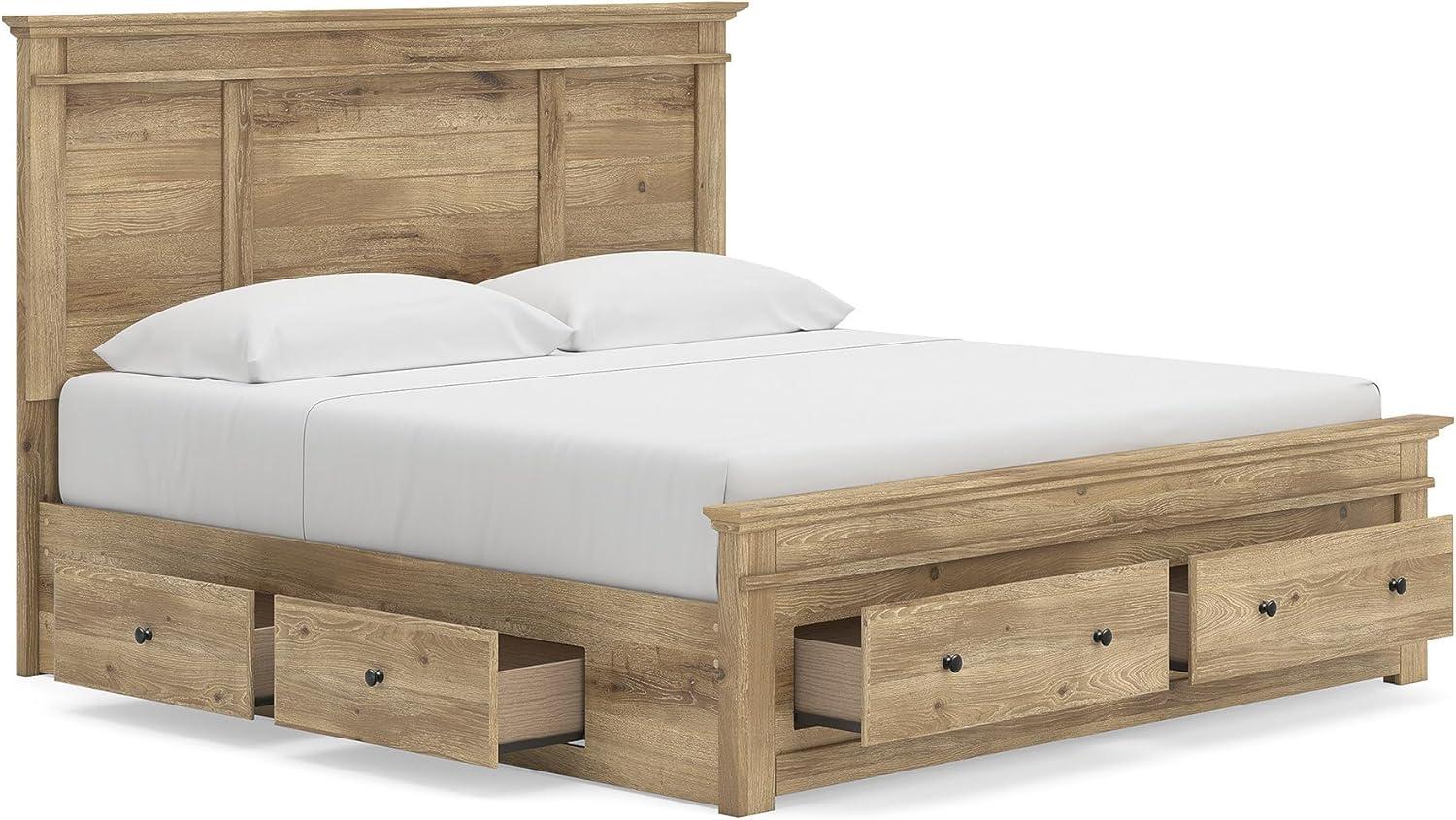 imageSignature Design by Ashley Fenderport King Platform Bed Frame with 4 Drawers Panel Headboard and Storage Footboard Cottage Bedroom Style Natural Brown