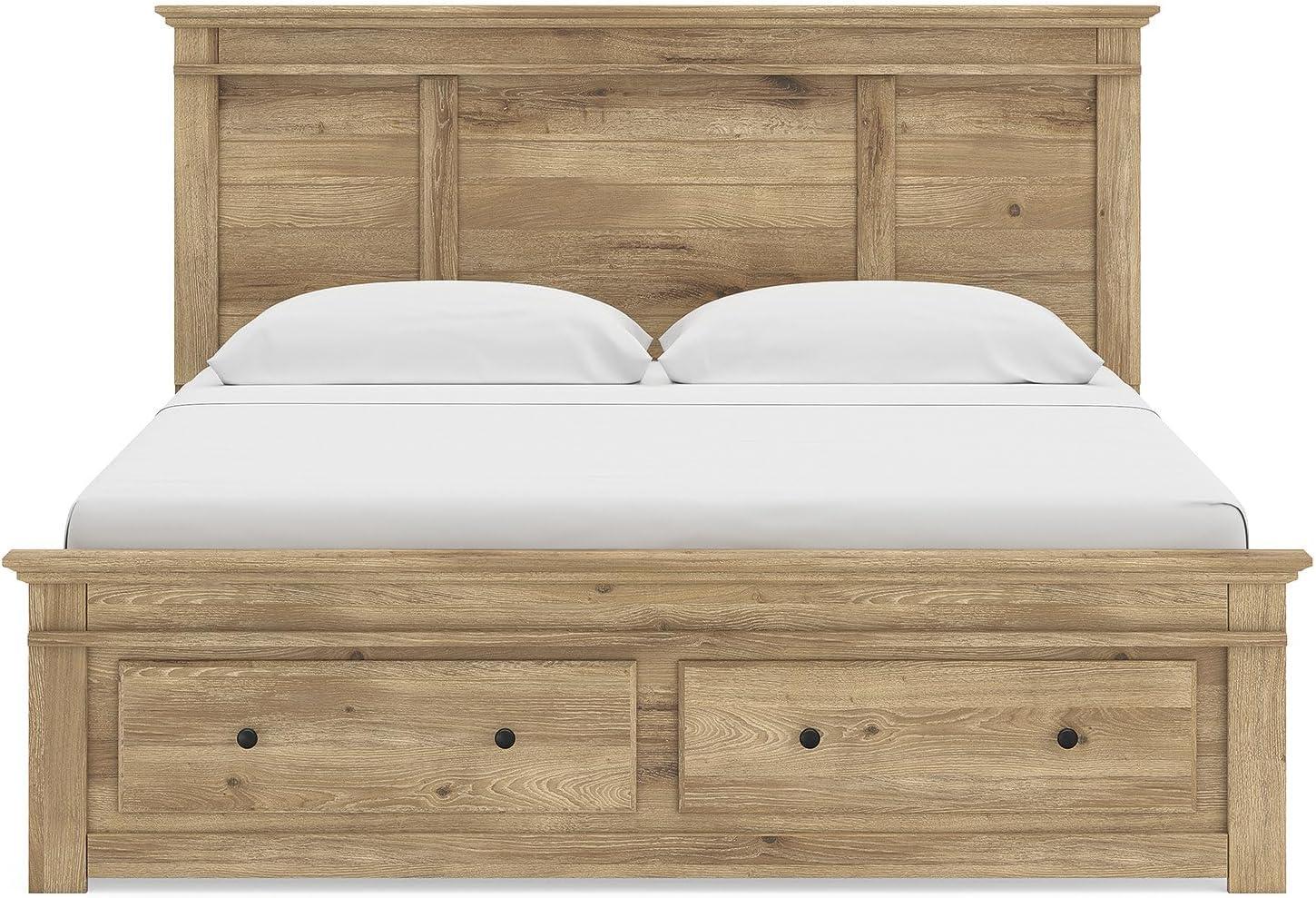 imageSignature Design by Ashley Fenderport King Platform Bed Frame with 4 Drawers Panel Headboard and Storage Footboard Cottage Bedroom Style Natural Brown