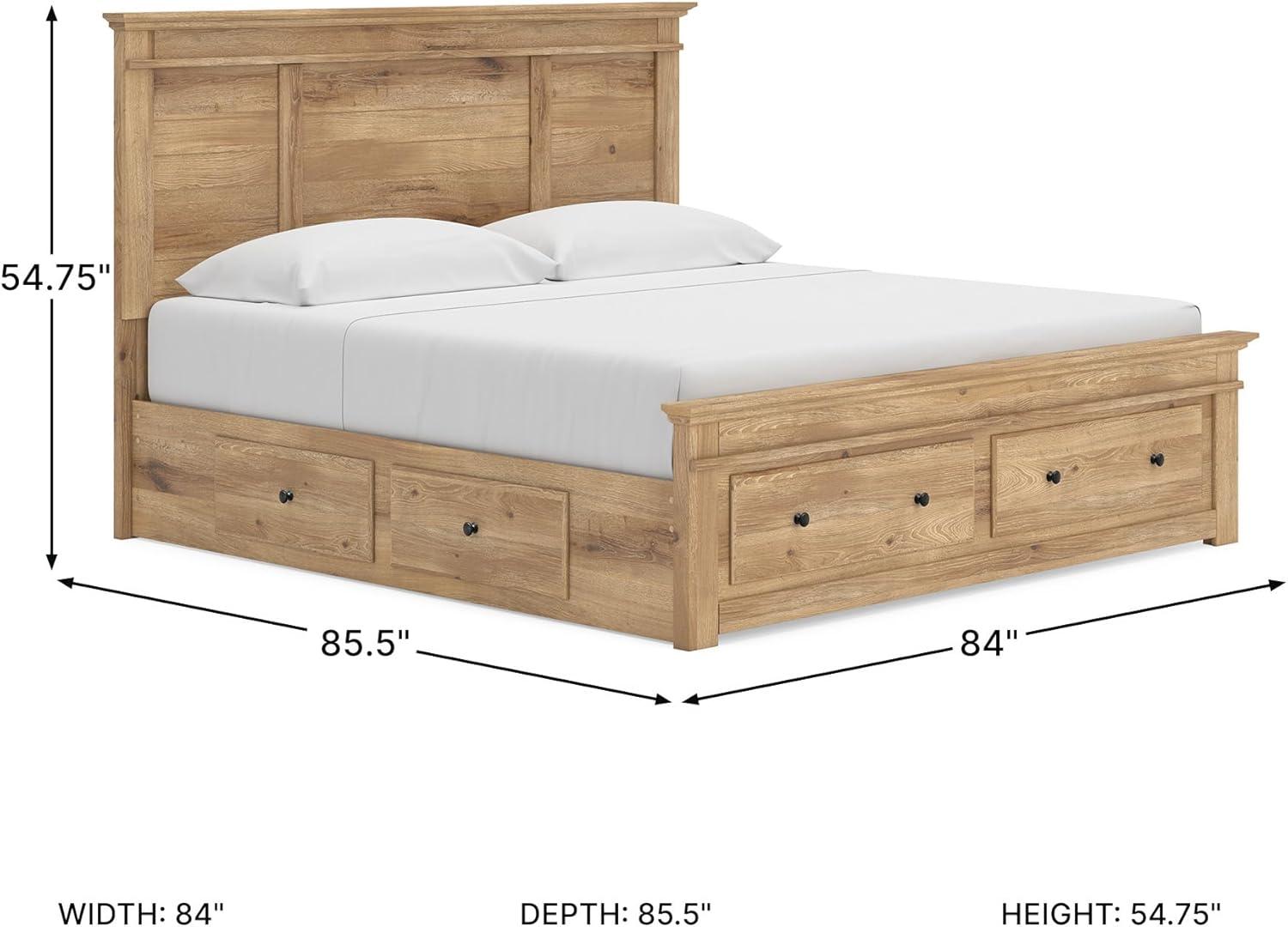 imageSignature Design by Ashley Fenderport King Platform Bed Frame with 4 Drawers Panel Headboard and Storage Footboard Cottage Bedroom Style Natural Brown
