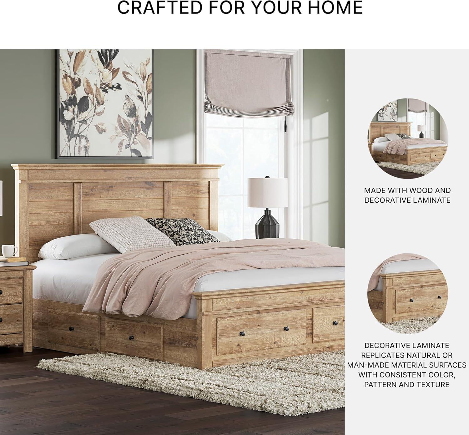 imageSignature Design by Ashley Fenderport King Platform Bed Frame with 4 Drawers Panel Headboard and Storage Footboard Cottage Bedroom Style Natural Brown