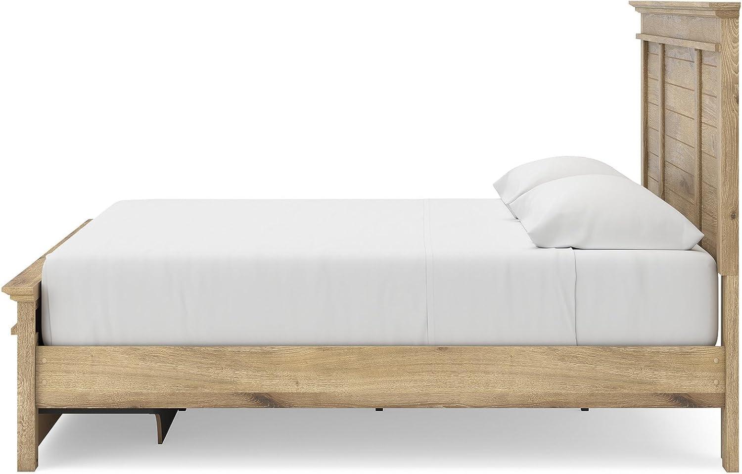 imageSignature Design by Ashley Fenderport King Platform Bed Frame with 4 Drawers Panel Headboard and Storage Footboard Cottage Bedroom Style Natural Brown