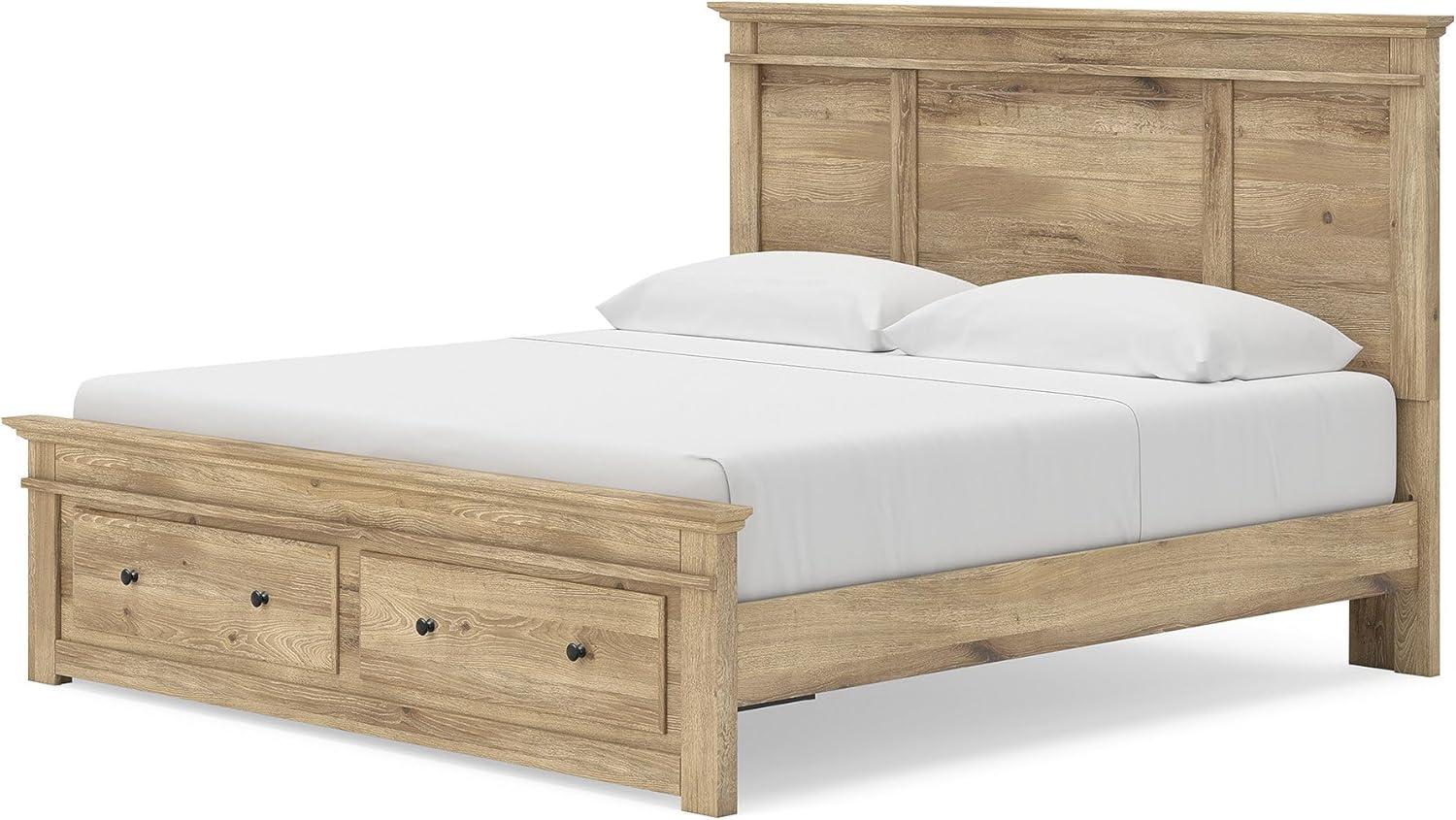 imageSignature Design by Ashley Fenderport King Platform Bed Frame with 4 Drawers Panel Headboard and Storage Footboard Cottage Bedroom Style Natural Brown