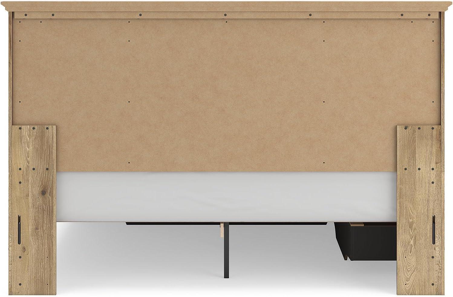 imageSignature Design by Ashley Fenderport King Platform Bed Frame with 4 Drawers Panel Headboard and Storage Footboard Cottage Bedroom Style Natural Brown