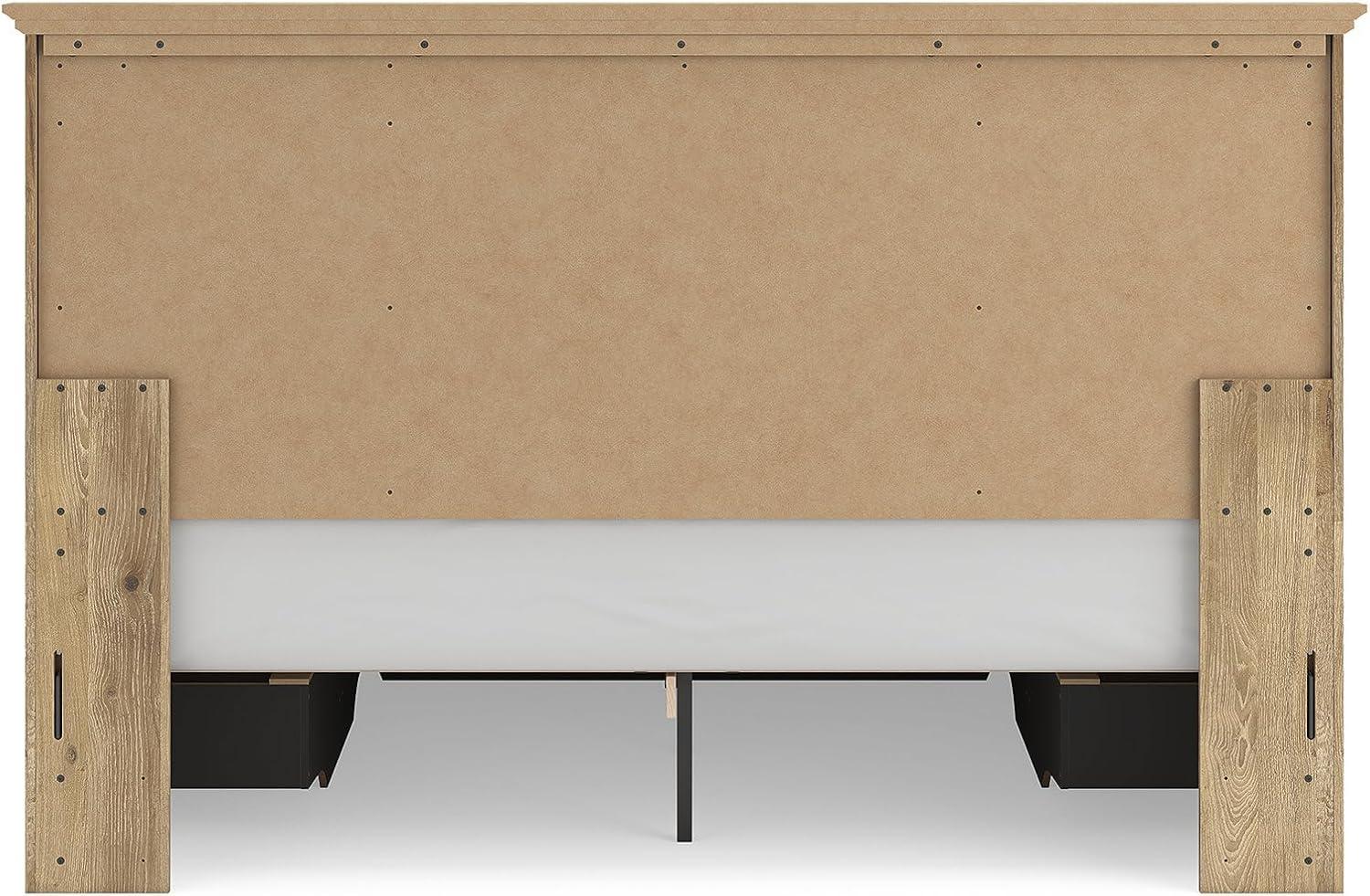 imageSignature Design by Ashley Fenderport King Platform Bed Frame with 4 Storage Drawers Panel Headboard and Footboard Cottage Bedroom Style Natural Brown