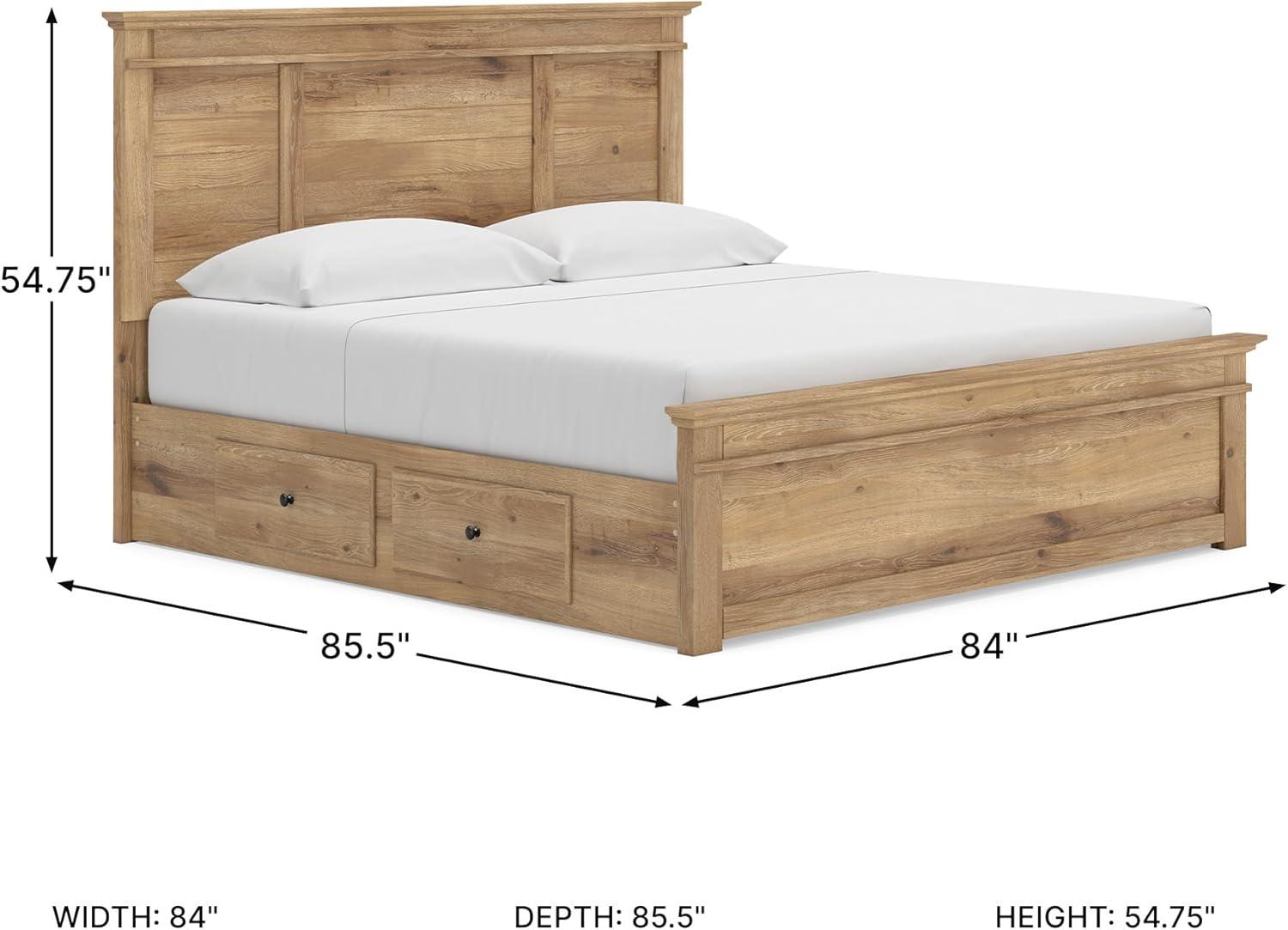 imageSignature Design by Ashley Fenderport King Platform Bed Frame with 4 Storage Drawers Panel Headboard and Footboard Cottage Bedroom Style Natural Brown
