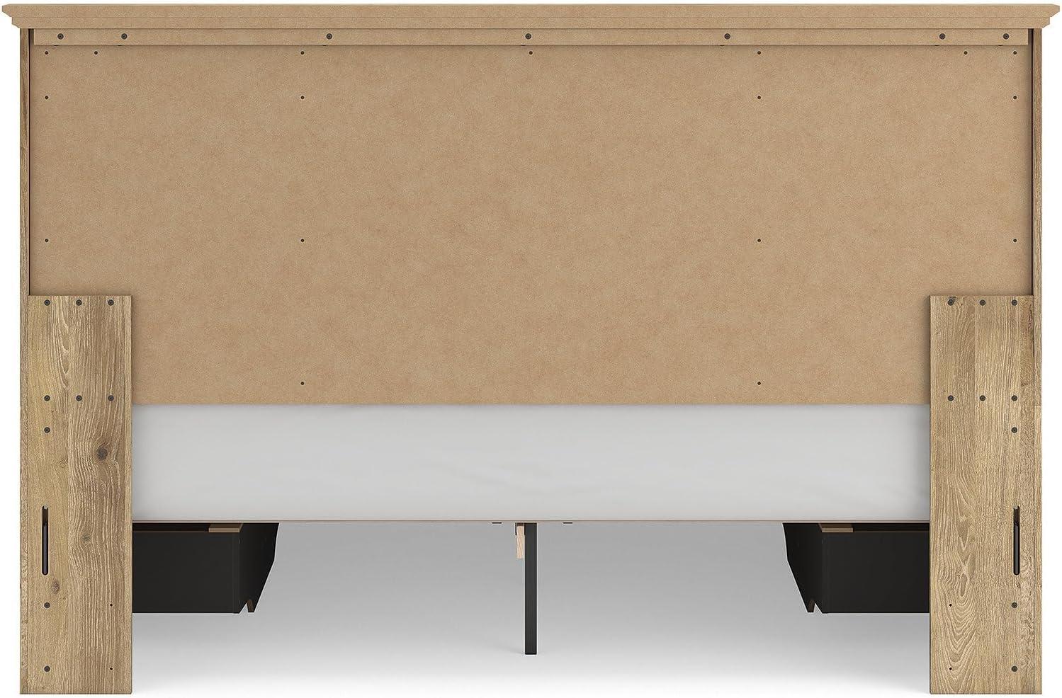imageSignature Design by Ashley Fenderport King Platform Bed Frame with 6 Drawers Panel Headboard and Storage Footboard Cottage Bedroom Style Natural Brown