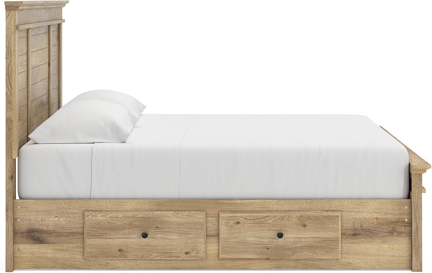 imageSignature Design by Ashley Fenderport King Platform Bed Frame with 6 Drawers Panel Headboard and Storage Footboard Cottage Bedroom Style Natural Brown