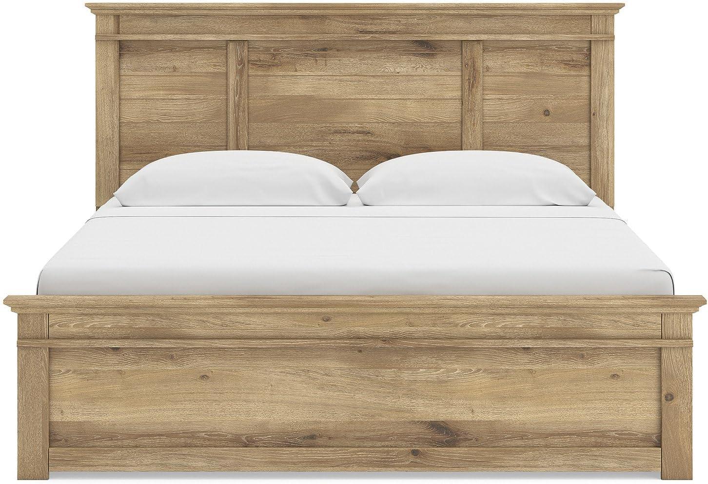 imageSignature Design by Ashley Fenderport King Platform Bed Frame with 6 Drawers Panel Headboard and Storage Footboard Cottage Bedroom Style Natural Brown
