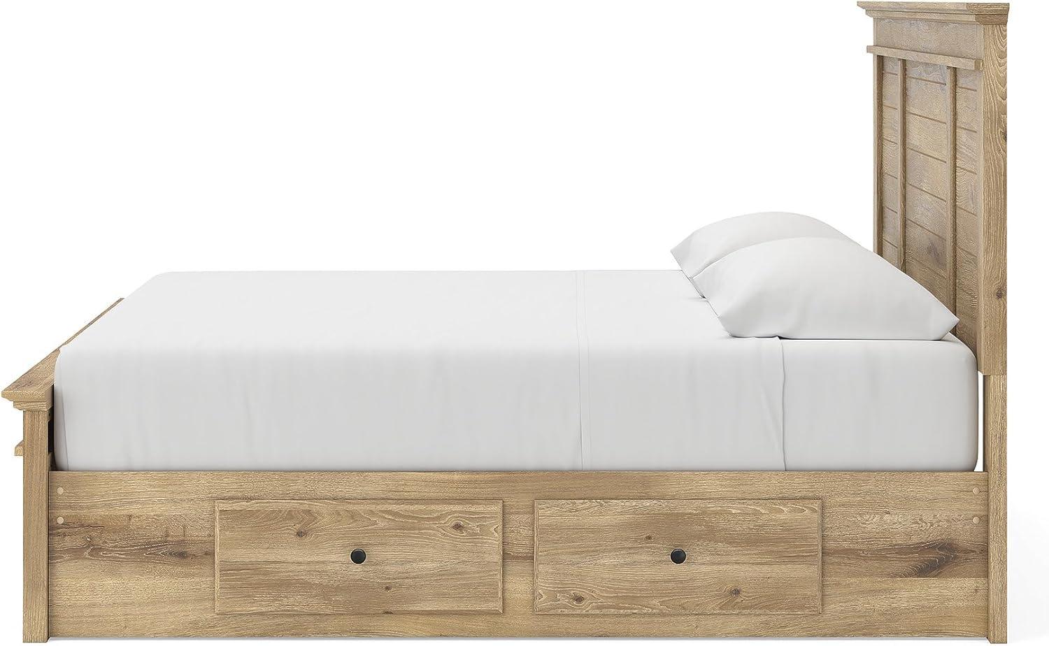 imageSignature Design by Ashley Fenderport King Platform Bed Frame with 6 Drawers Panel Headboard and Storage Footboard Cottage Bedroom Style Natural Brown