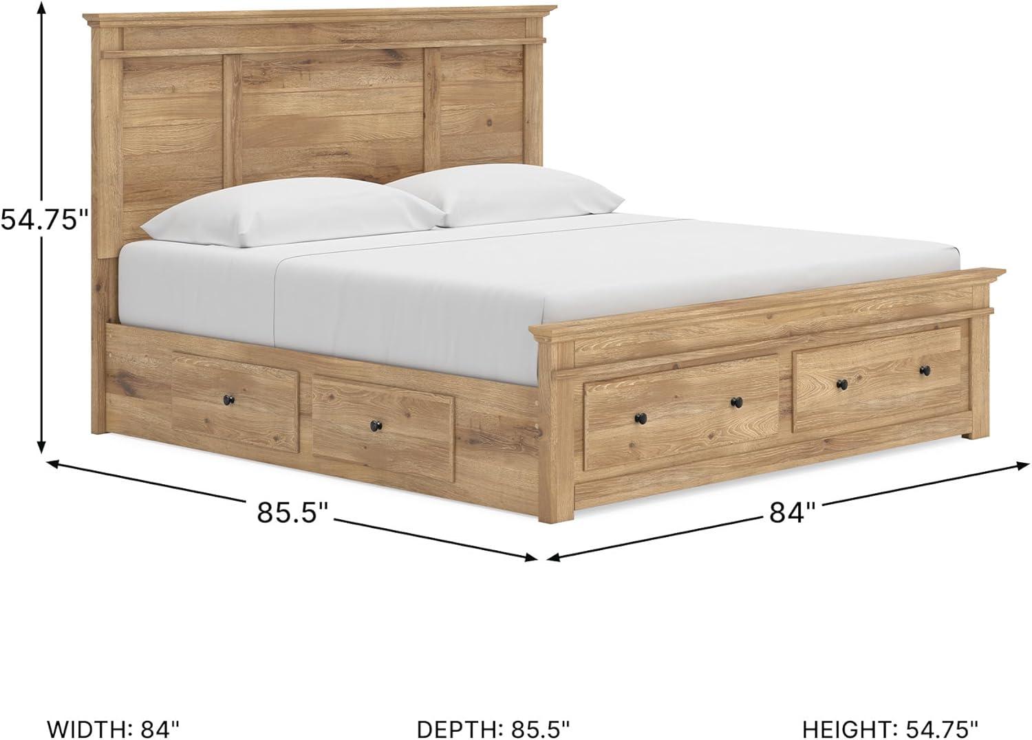 imageSignature Design by Ashley Fenderport King Platform Bed Frame with 6 Drawers Panel Headboard and Storage Footboard Cottage Bedroom Style Natural Brown