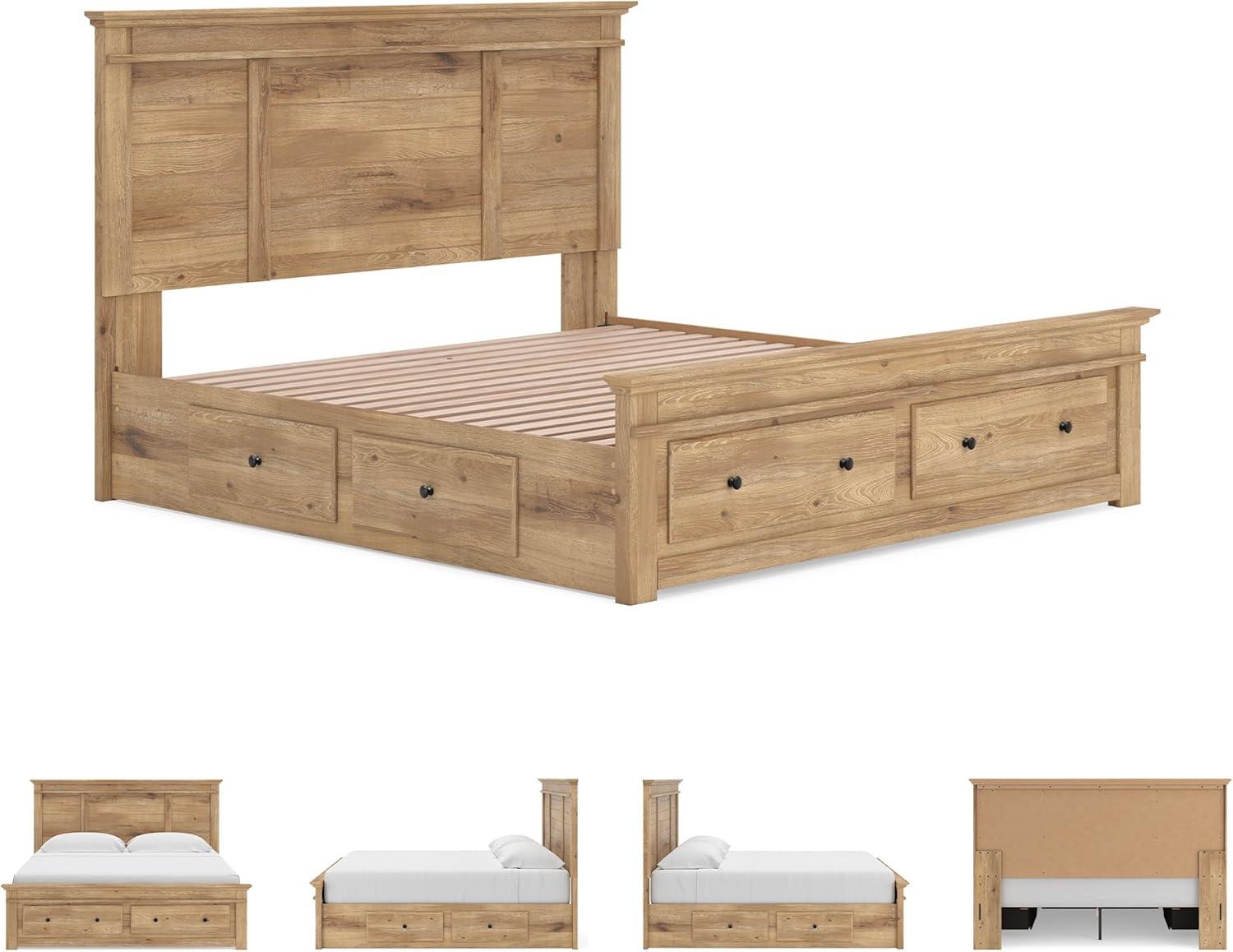 imageSignature Design by Ashley Fenderport King Platform Bed Frame with 6 Drawers Panel Headboard and Storage Footboard Cottage Bedroom Style Natural Brown