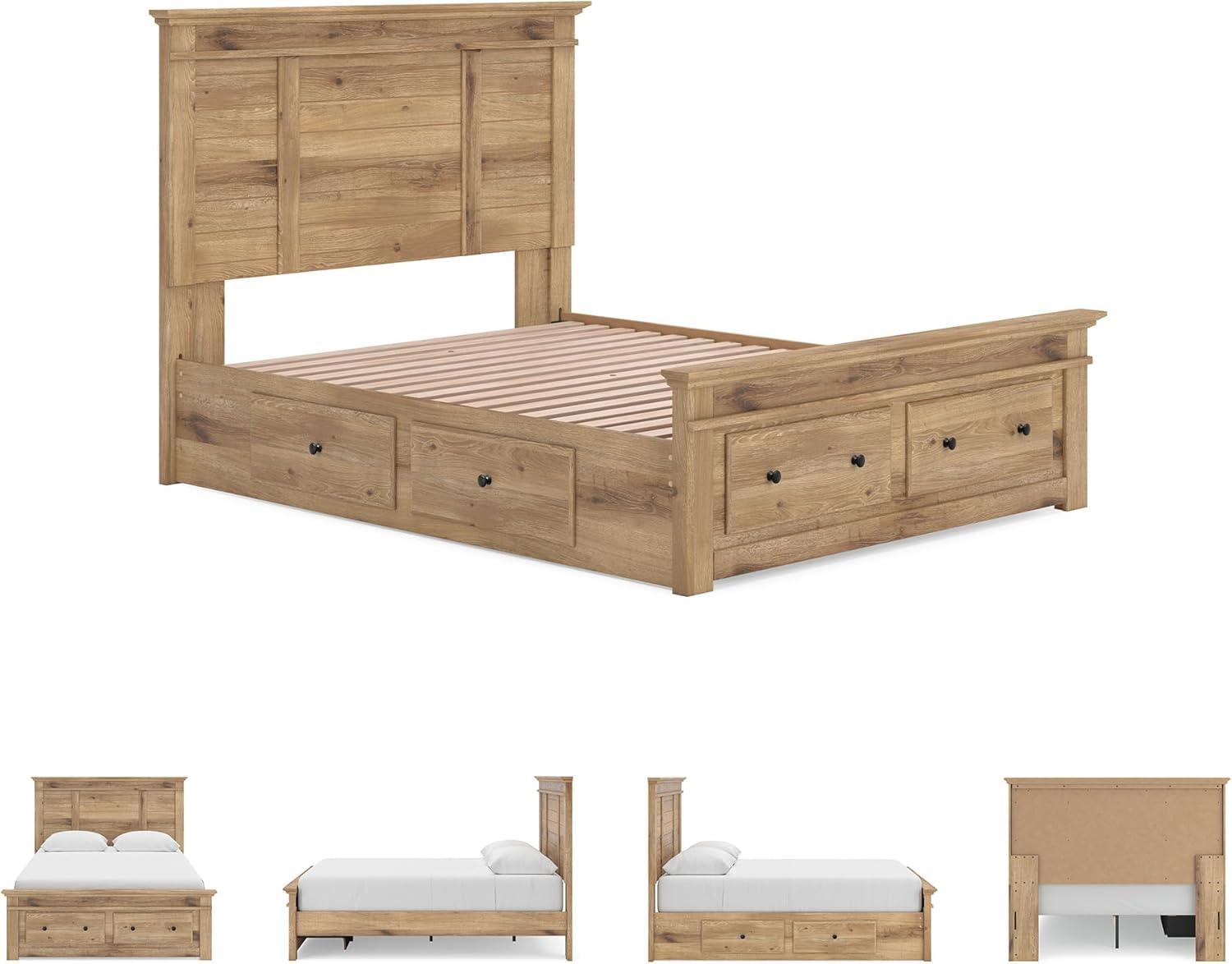 imageSignature Design by Ashley Fenderport Queen Bed Frame with Headboard Storage Drawers and Platform Design Engineered Wood for Bedroom Use Natural Brown