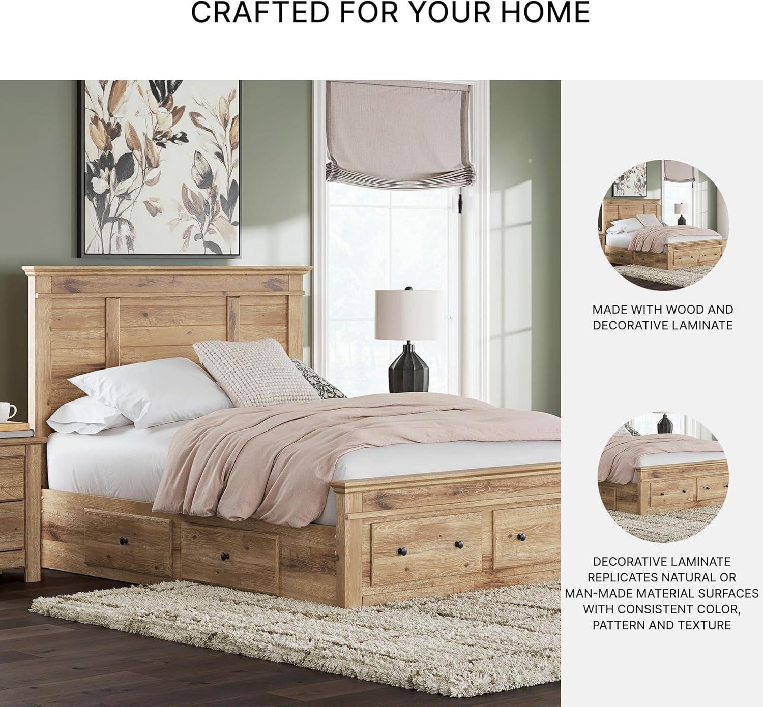 imageSignature Design by Ashley Fenderport Queen Bed Frame with Headboard Storage Drawers and Platform Design Engineered Wood for Bedroom Use Natural Brown