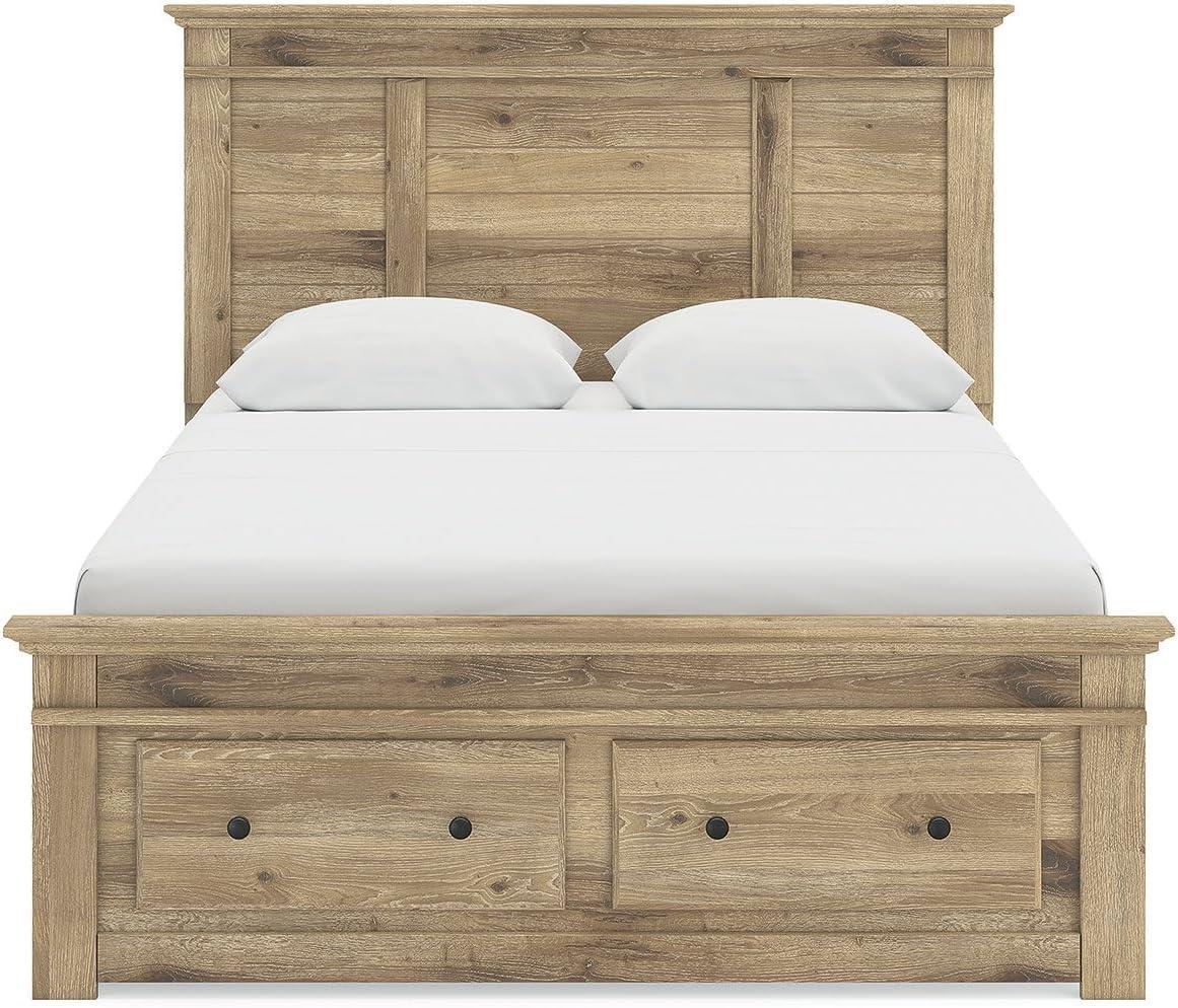 imageSignature Design by Ashley Fenderport Queen Bed Frame with Headboard Storage Drawers and Platform Design Engineered Wood for Bedroom Use Natural Brown