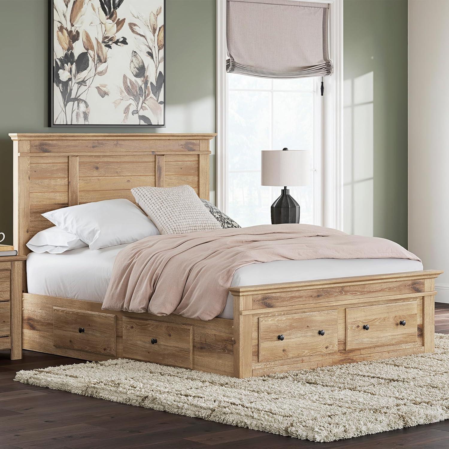 imageSignature Design by Ashley Fenderport Queen Bed Frame with Headboard Storage Drawers and Platform Design Engineered Wood for Bedroom Use Natural Brown