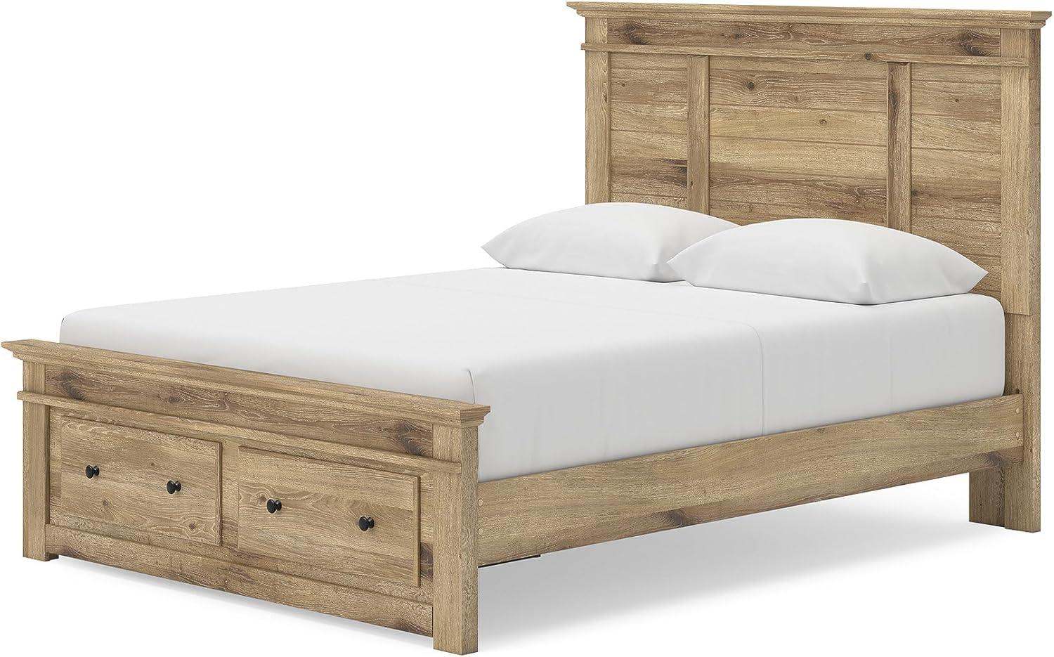 imageSignature Design by Ashley Fenderport Queen Bed Frame with Headboard Storage Drawers and Platform Design Engineered Wood for Bedroom Use Natural Brown