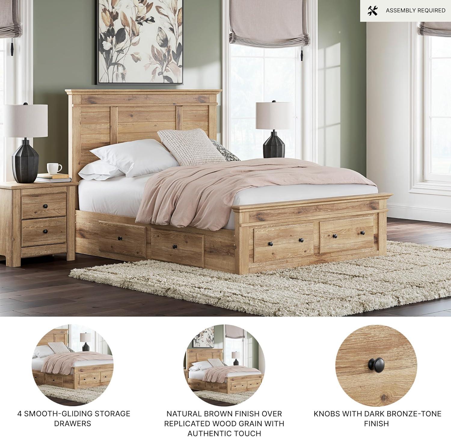 imageSignature Design by Ashley Fenderport Queen Bed Frame with Headboard Storage Drawers and Platform Design Engineered Wood for Bedroom Use Natural Brown