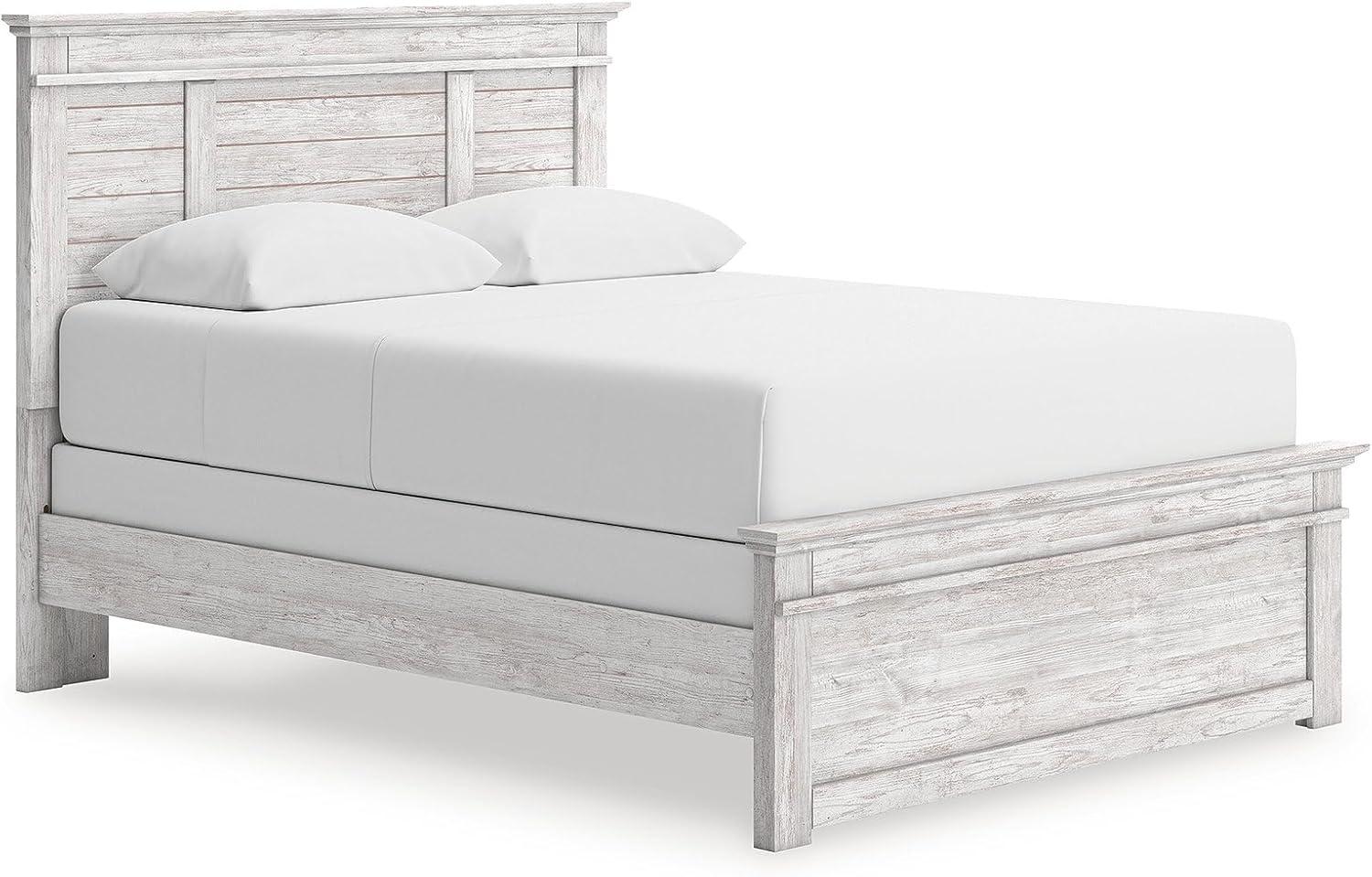 imageSignature Design by Ashley Fenderport Queen Bedframe with Headboard Panel Bed with Footboard and Rails Bedroom Furniture Cottage Style Whitewash Finish
