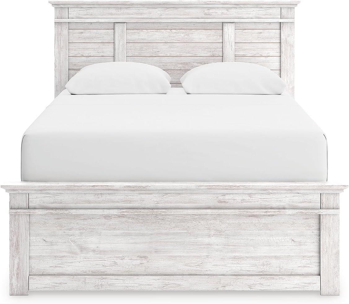 imageSignature Design by Ashley Fenderport Queen Bedframe with Headboard Panel Bed with Footboard and Rails Bedroom Furniture Cottage Style Whitewash Finish