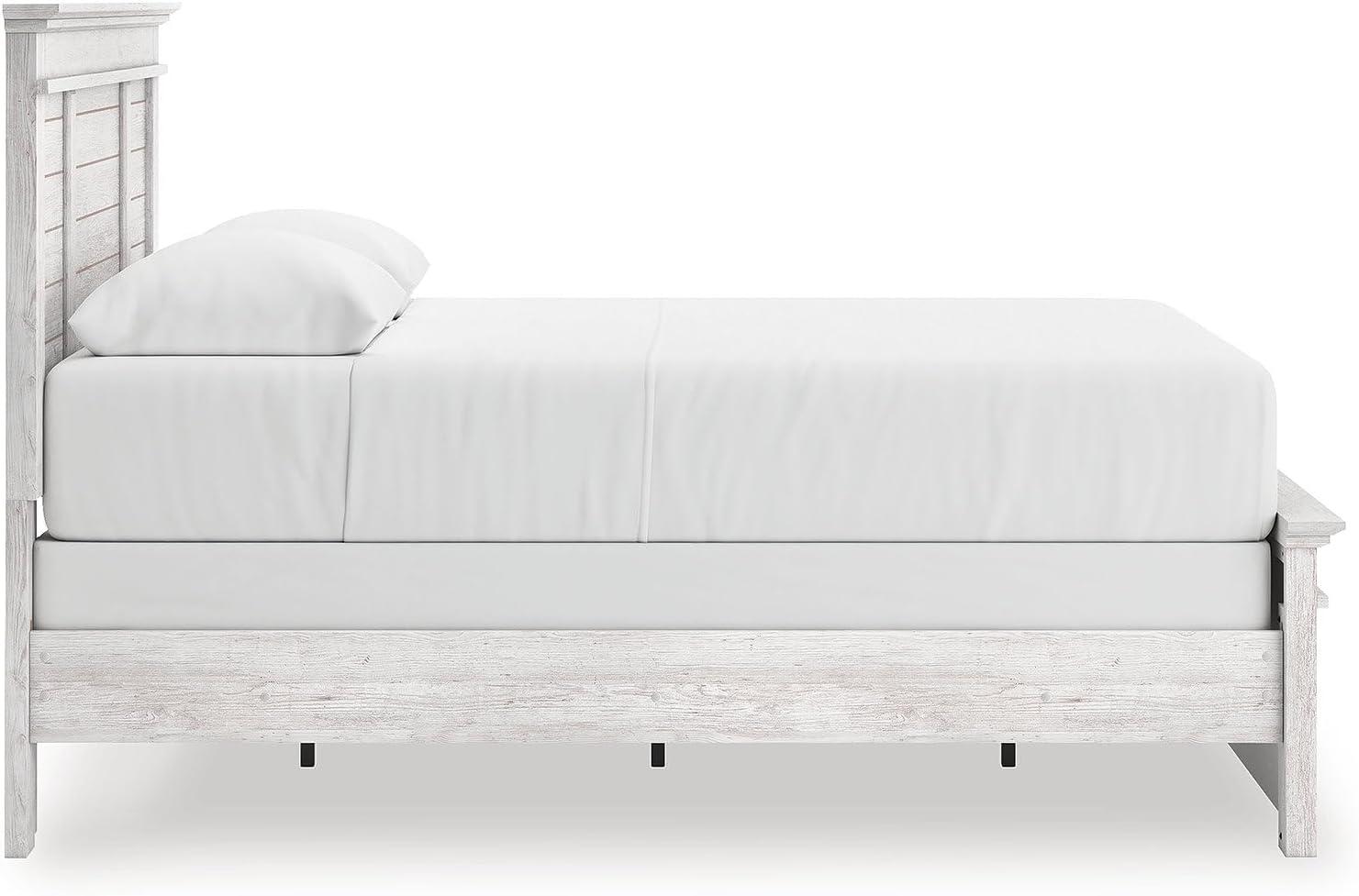 imageSignature Design by Ashley Fenderport Queen Bedframe with Headboard Panel Bed with Footboard and Rails Bedroom Furniture Cottage Style Whitewash Finish