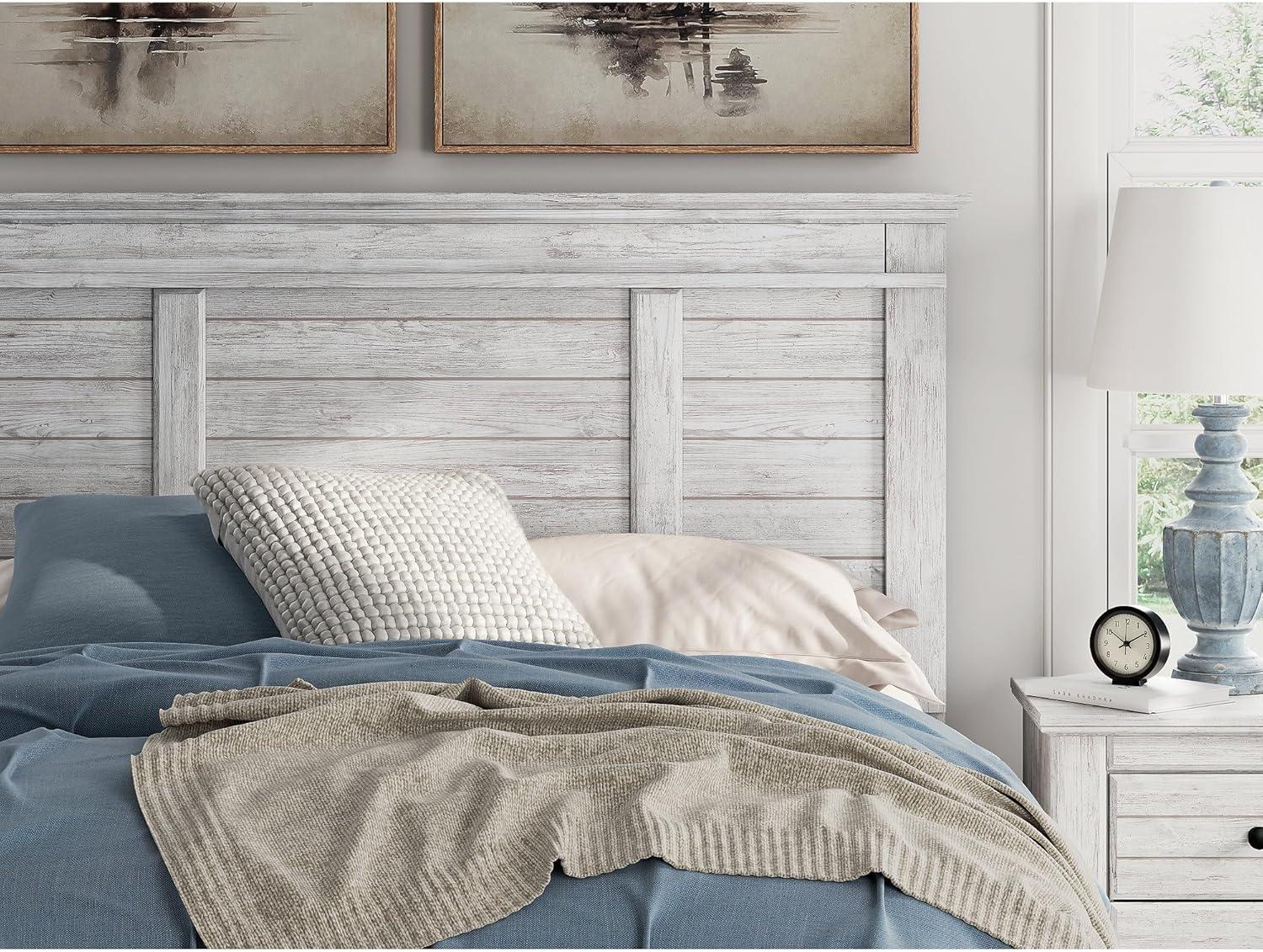 imageSignature Design by Ashley Fenderport Queen Bedframe with Headboard Panel Bed with Footboard and Rails Bedroom Furniture Cottage Style Whitewash Finish